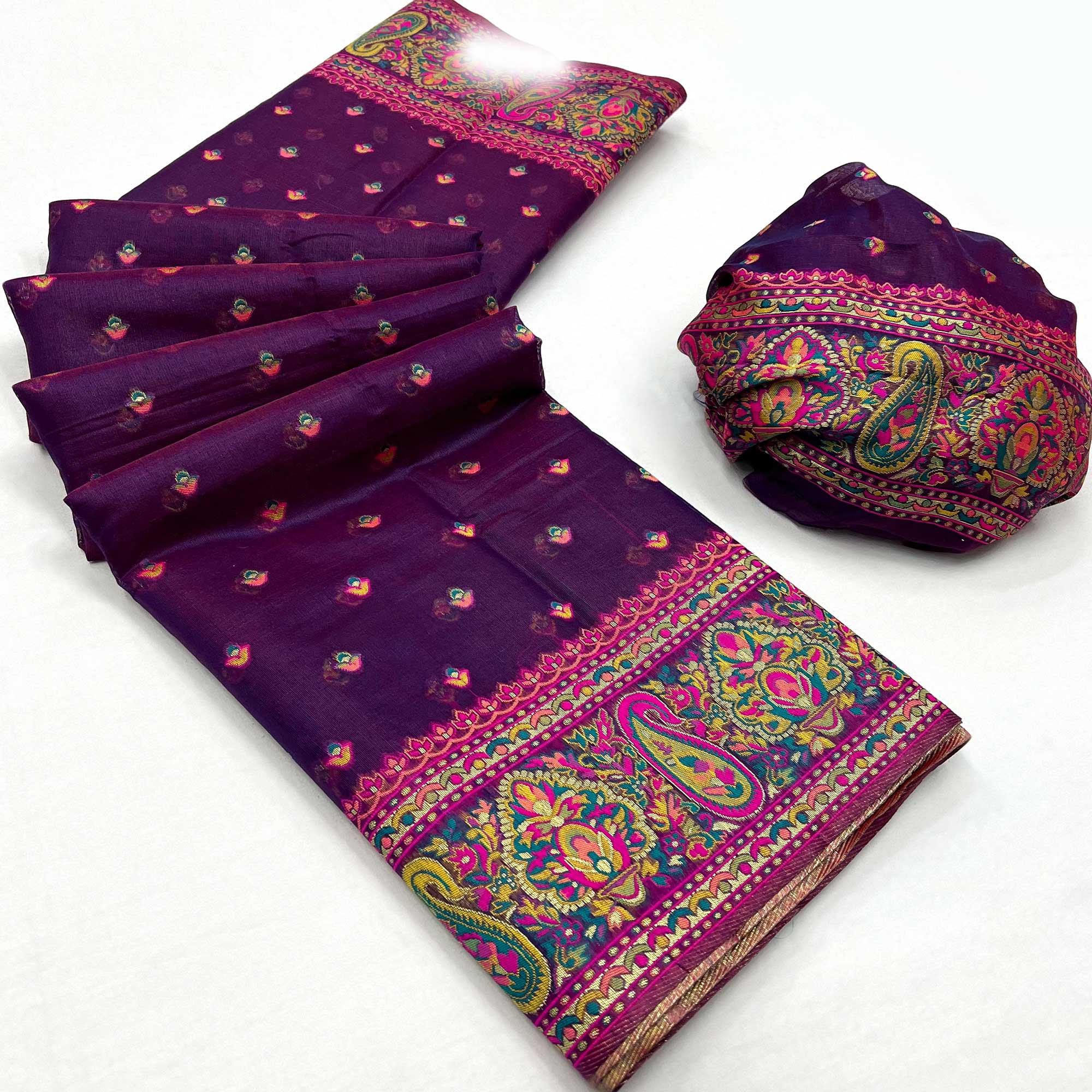 Purple Floral Woven Pashmina Saree