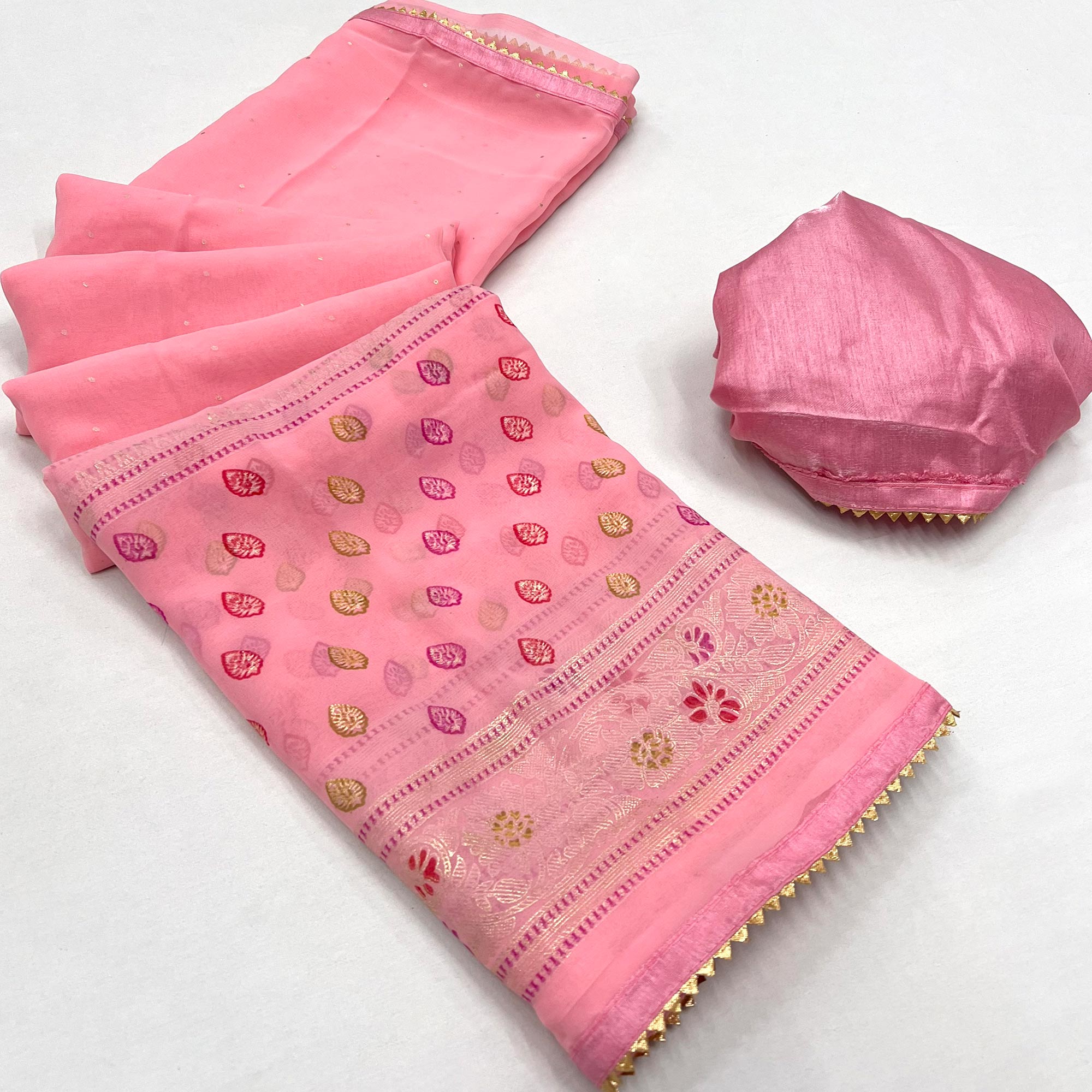 Pink Foil Printed Georgette Saree