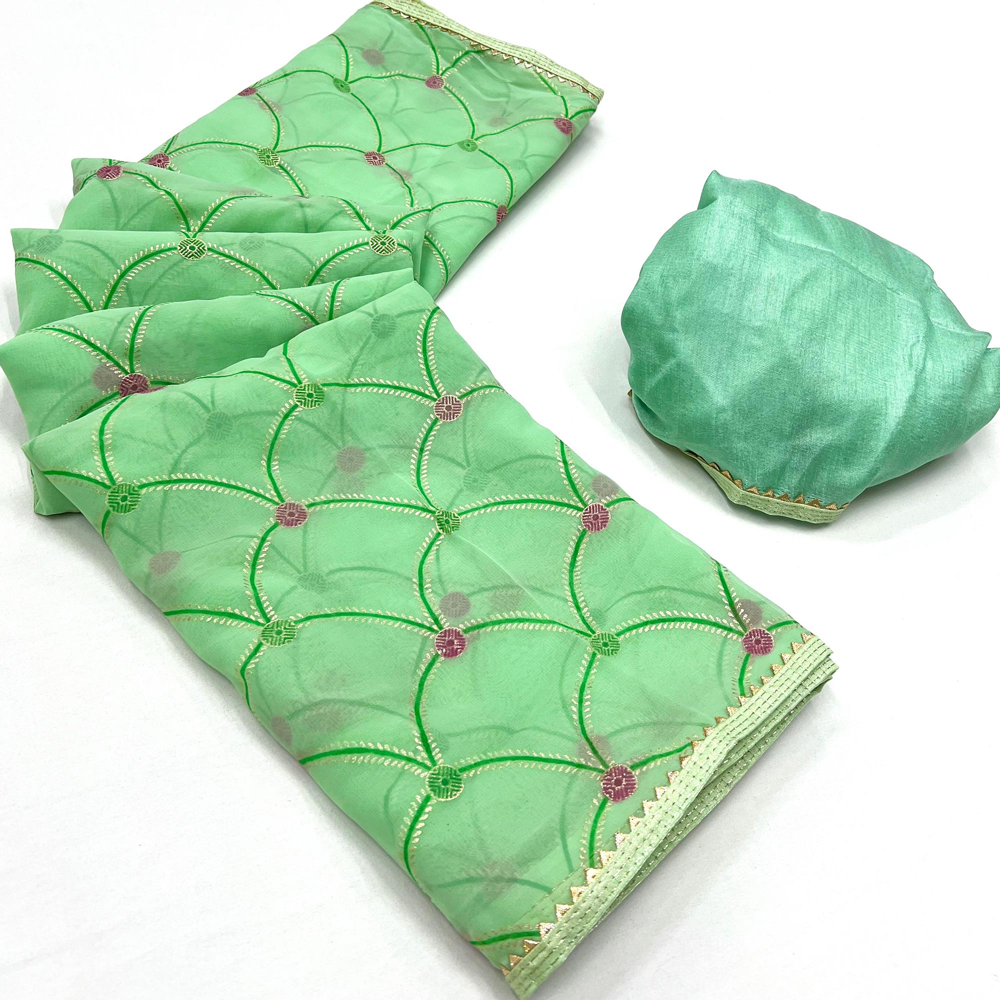 Sea Green Foil Printed Georgette Saree