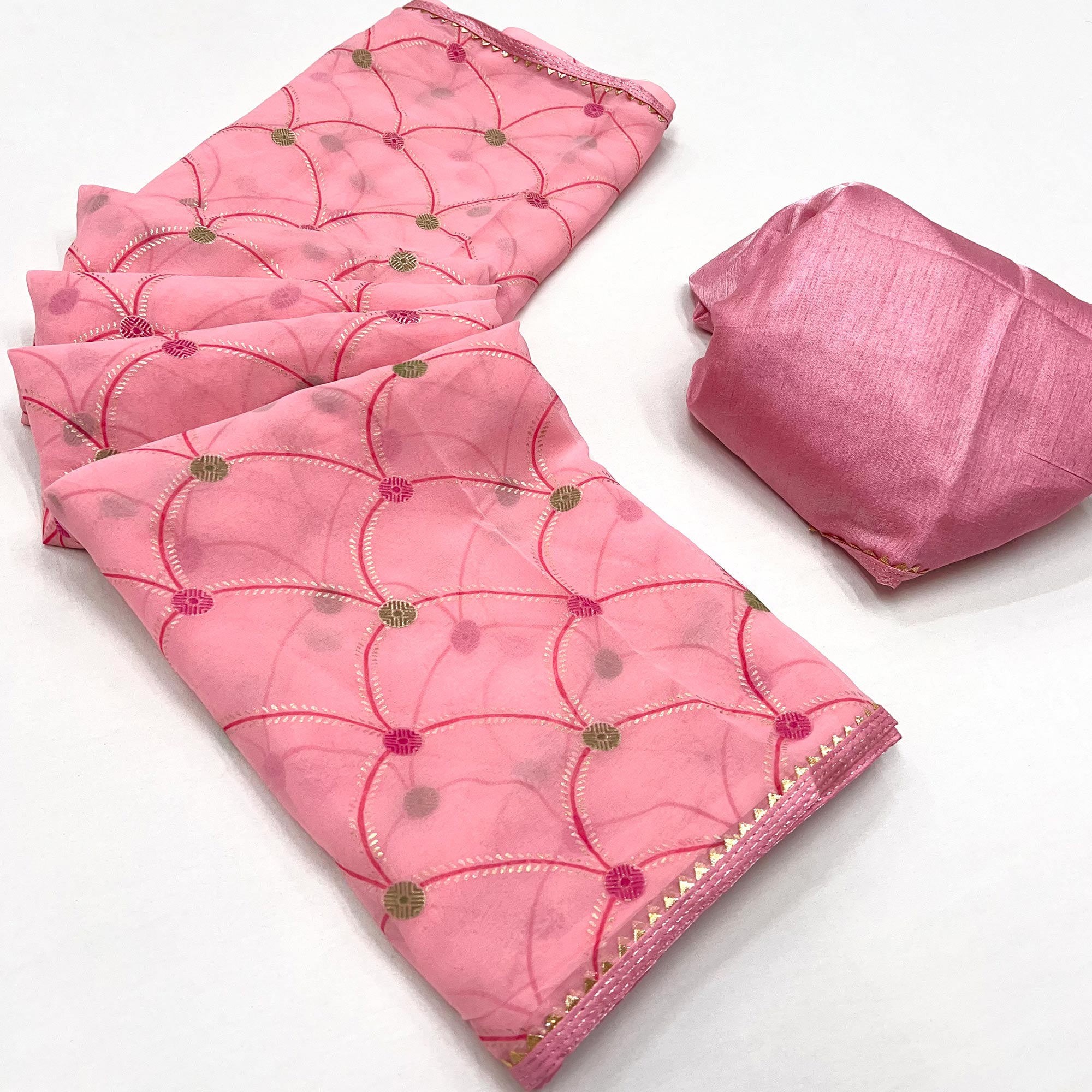 Pink Foil Printed Georgette Saree