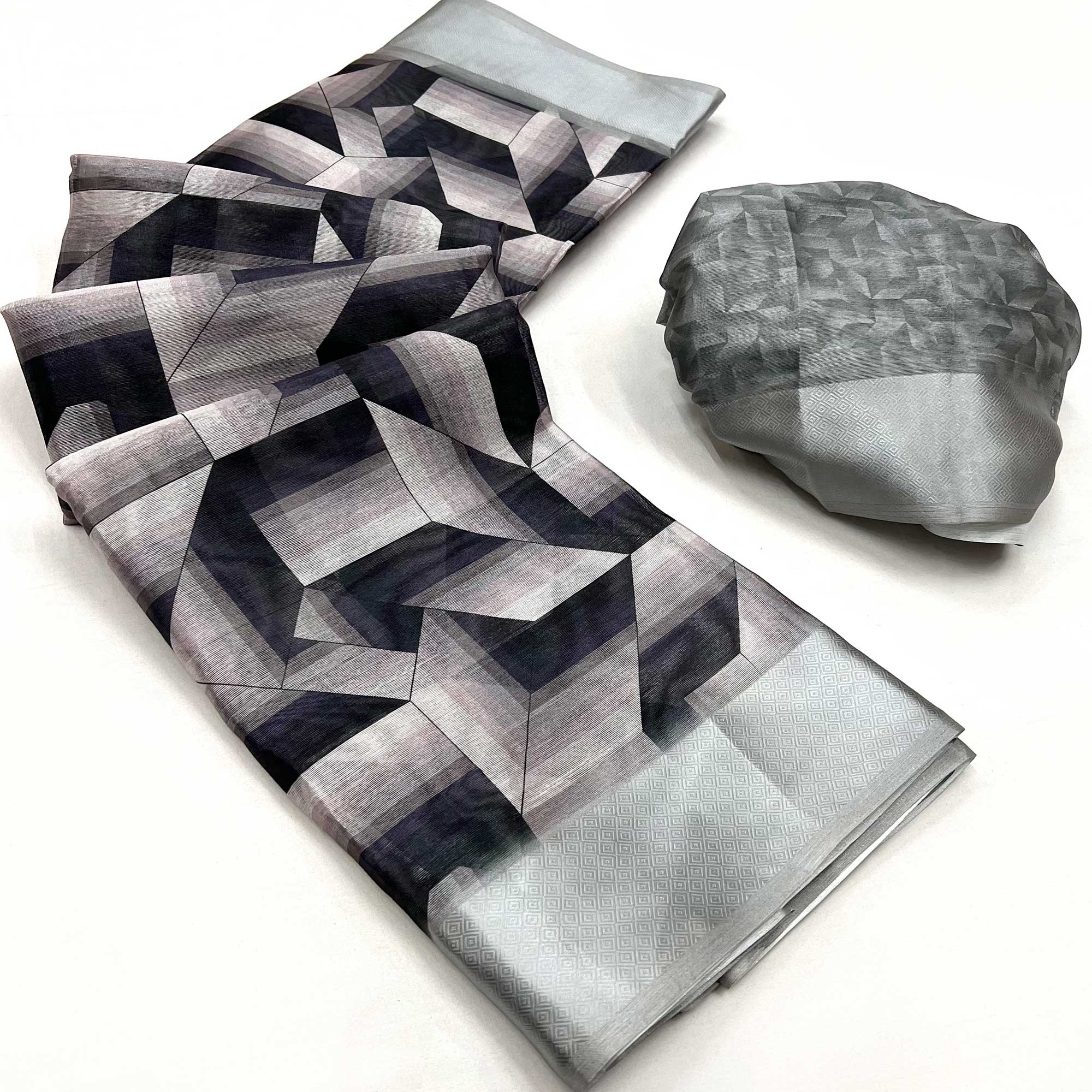 Black Digital Printed Cotton Blend Saree With Fancy Border