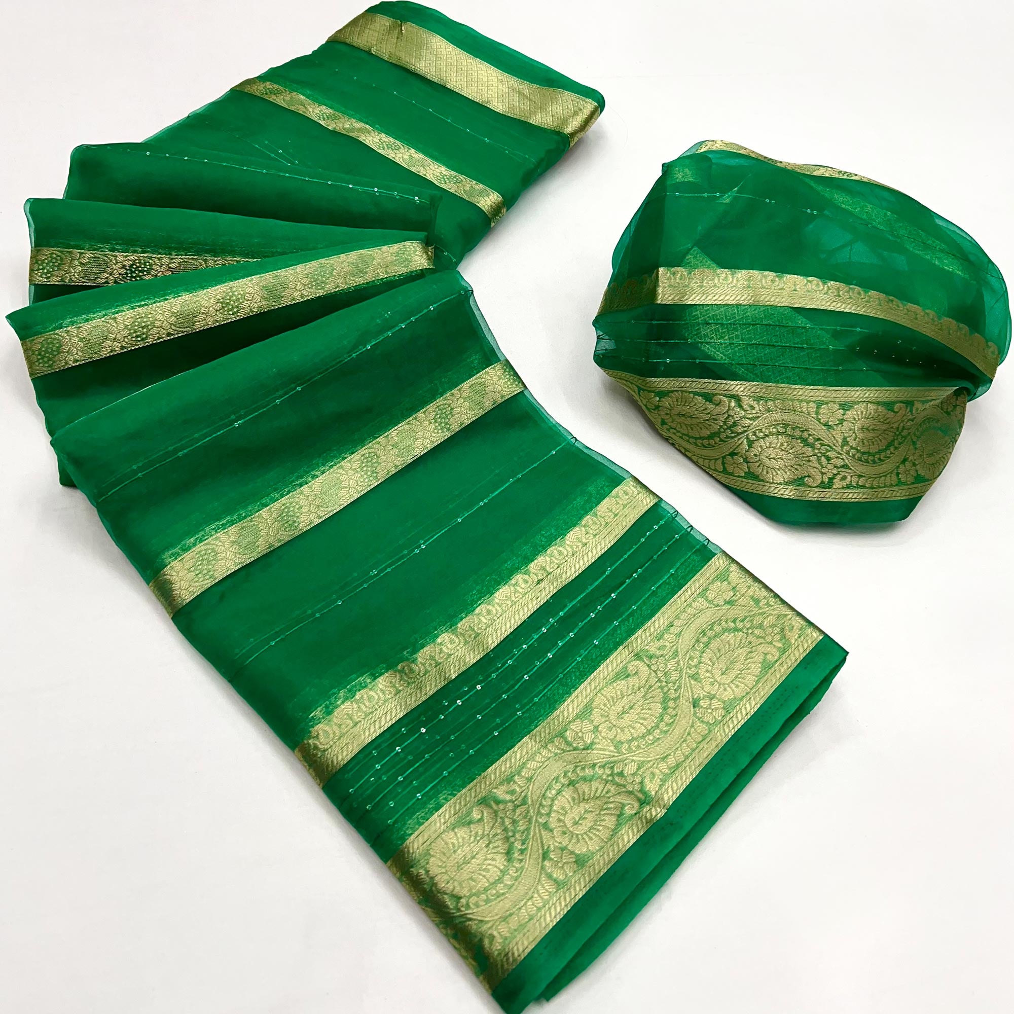 Green Woven Organza Saree