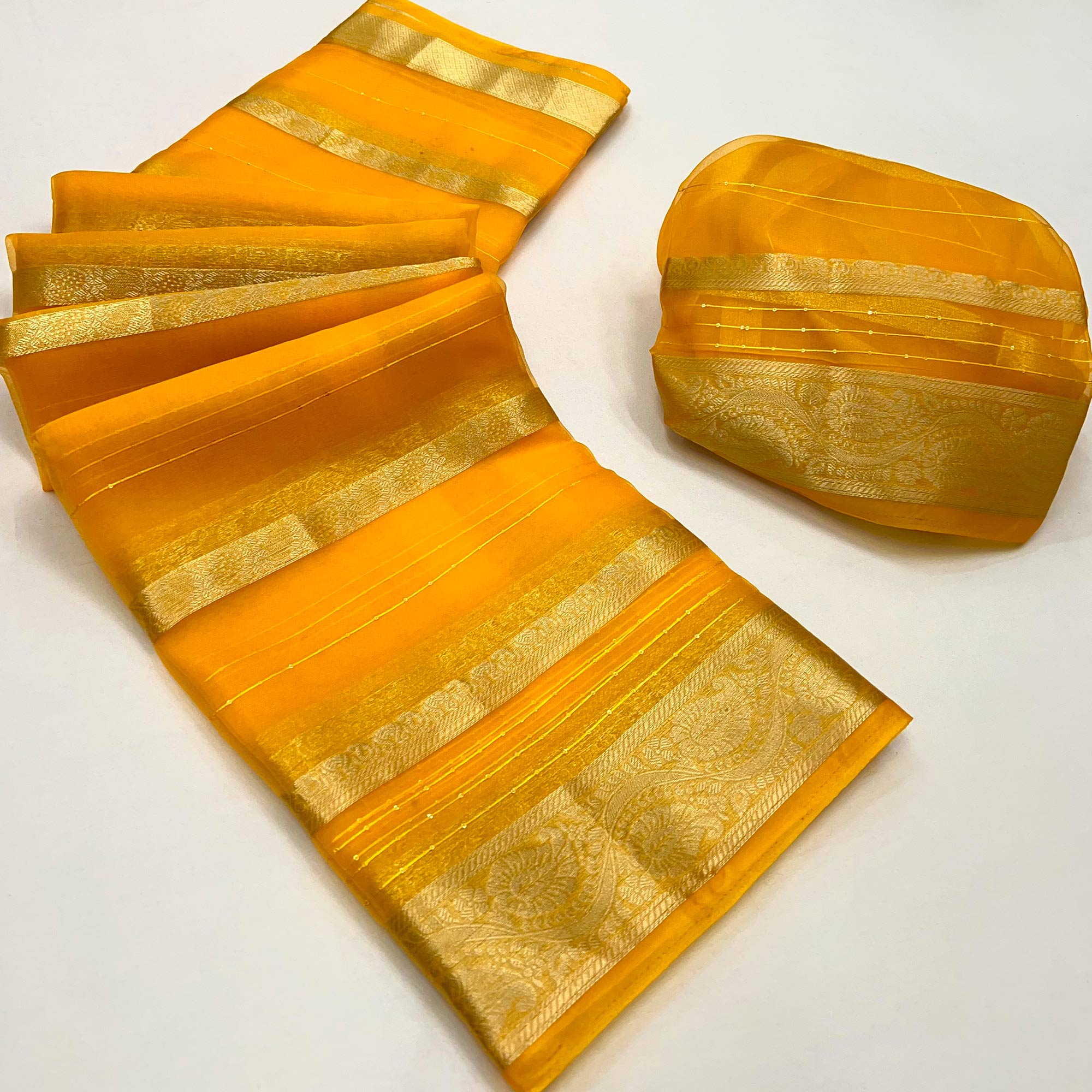 Yellow Woven Organza Saree