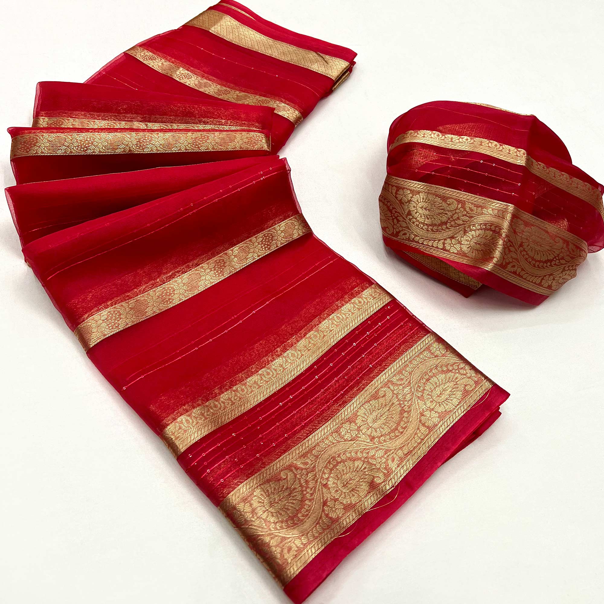 Red Woven Organza Saree