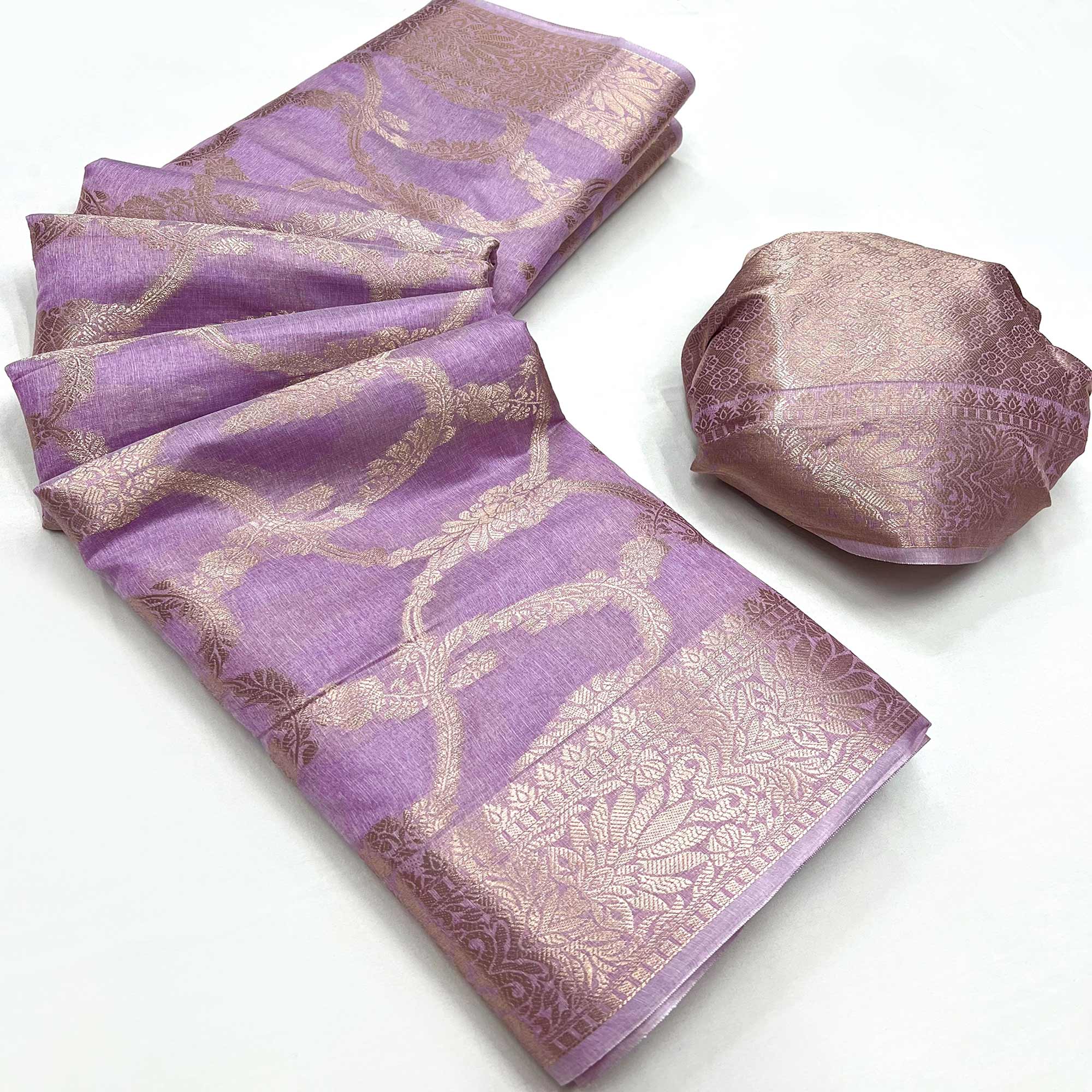 Purple Floral Woven Cotton Silk Saree