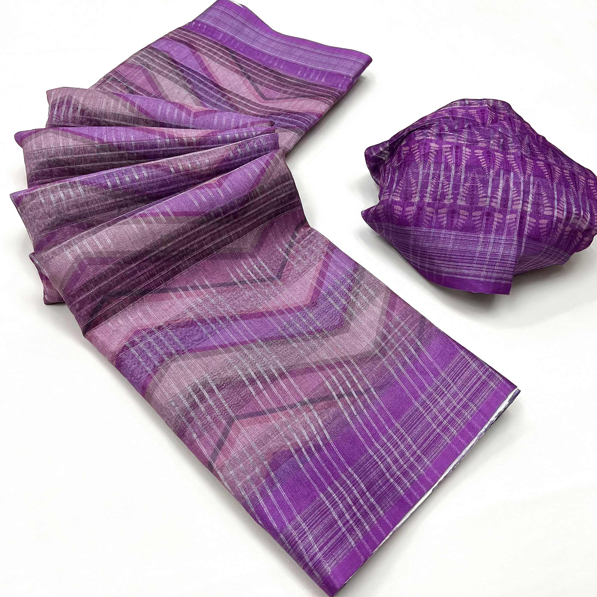 Purple Digital Printed Cotton Blend Saree