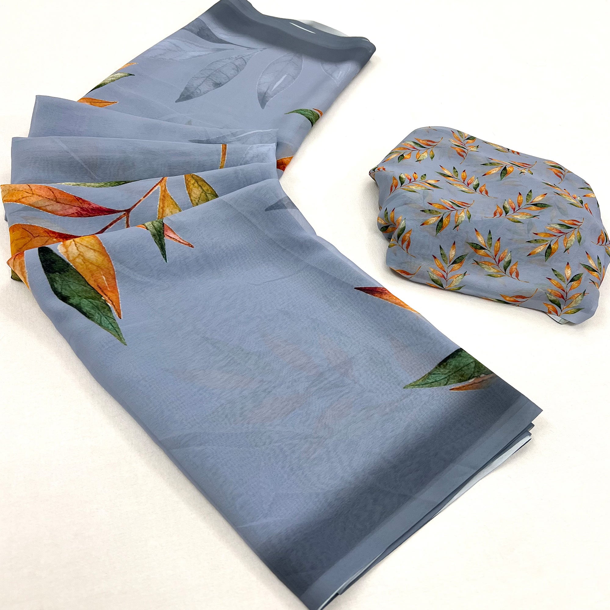 Grey Floral Digital Printed Georgette Saree