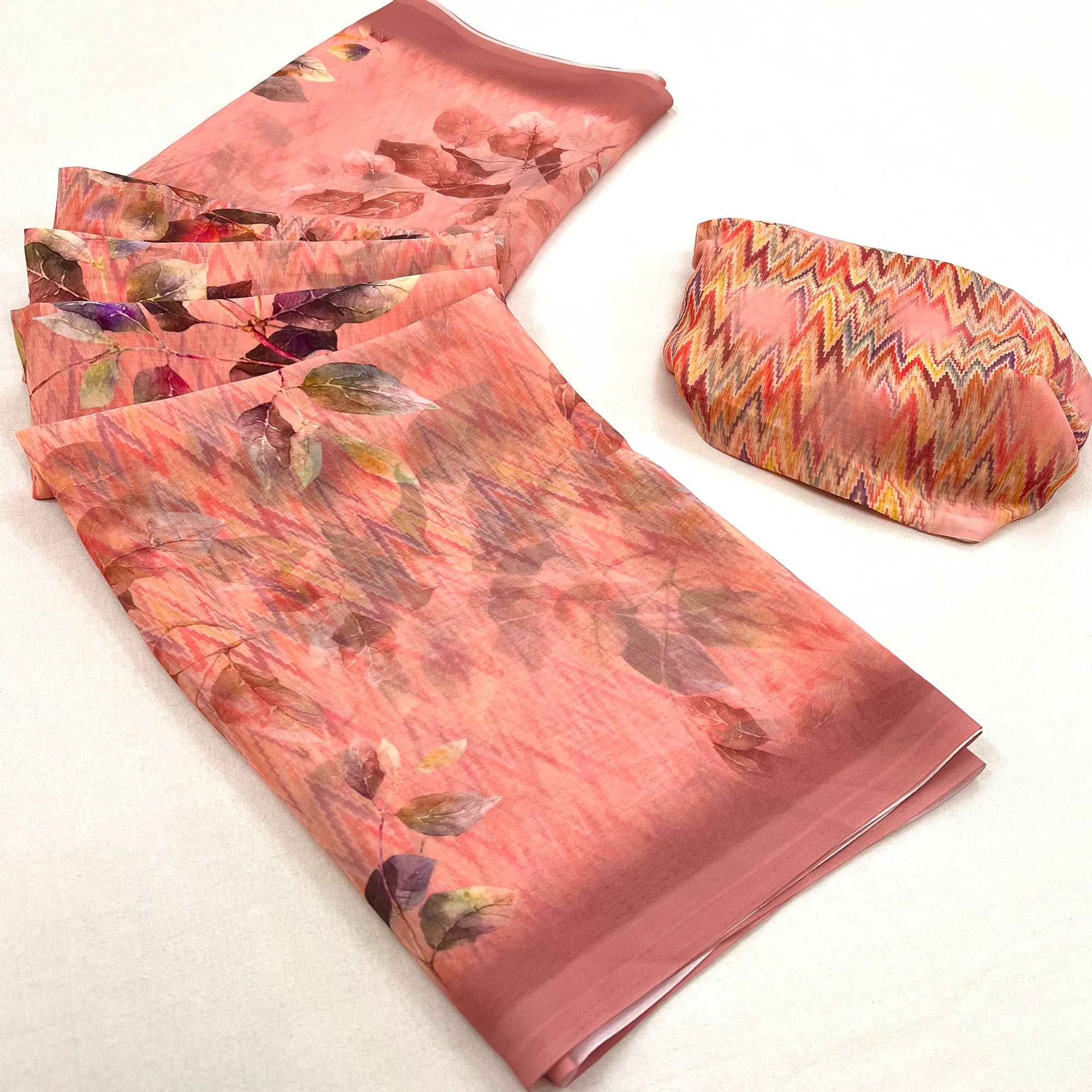 Peach Floral Digital Printed Georgette Saree