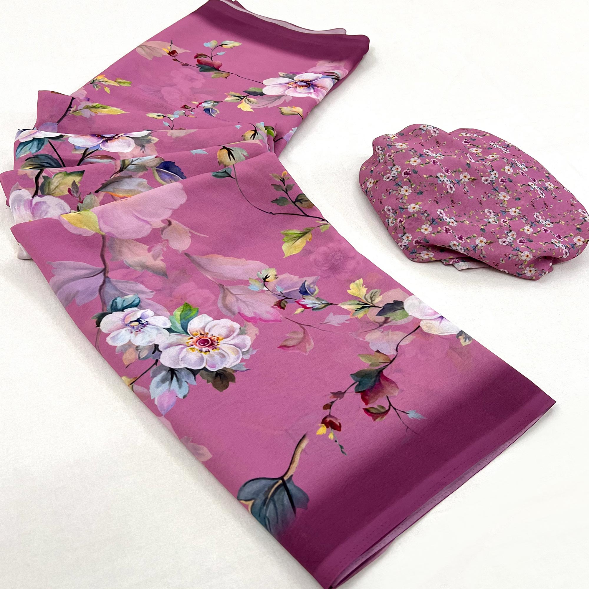 Purple Floral Digital Printed Georgette Saree
