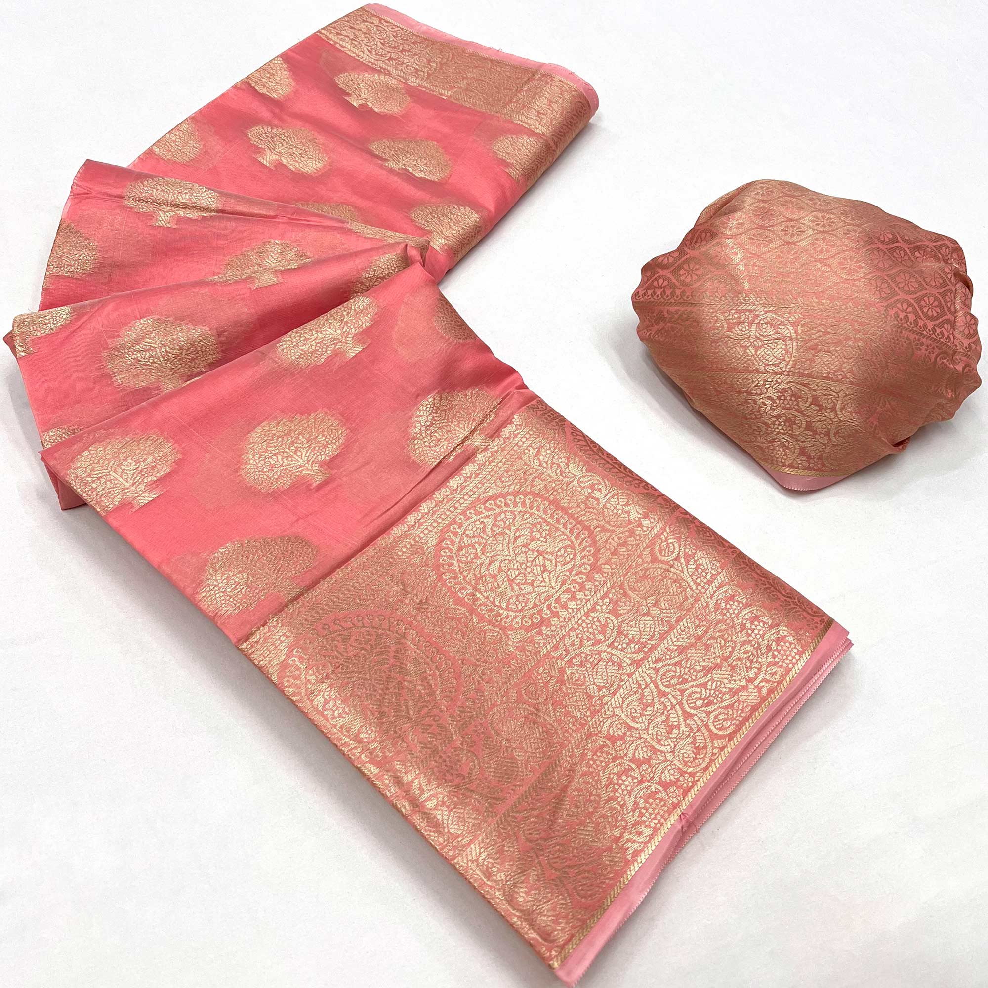 Peach Woven Organza Saree