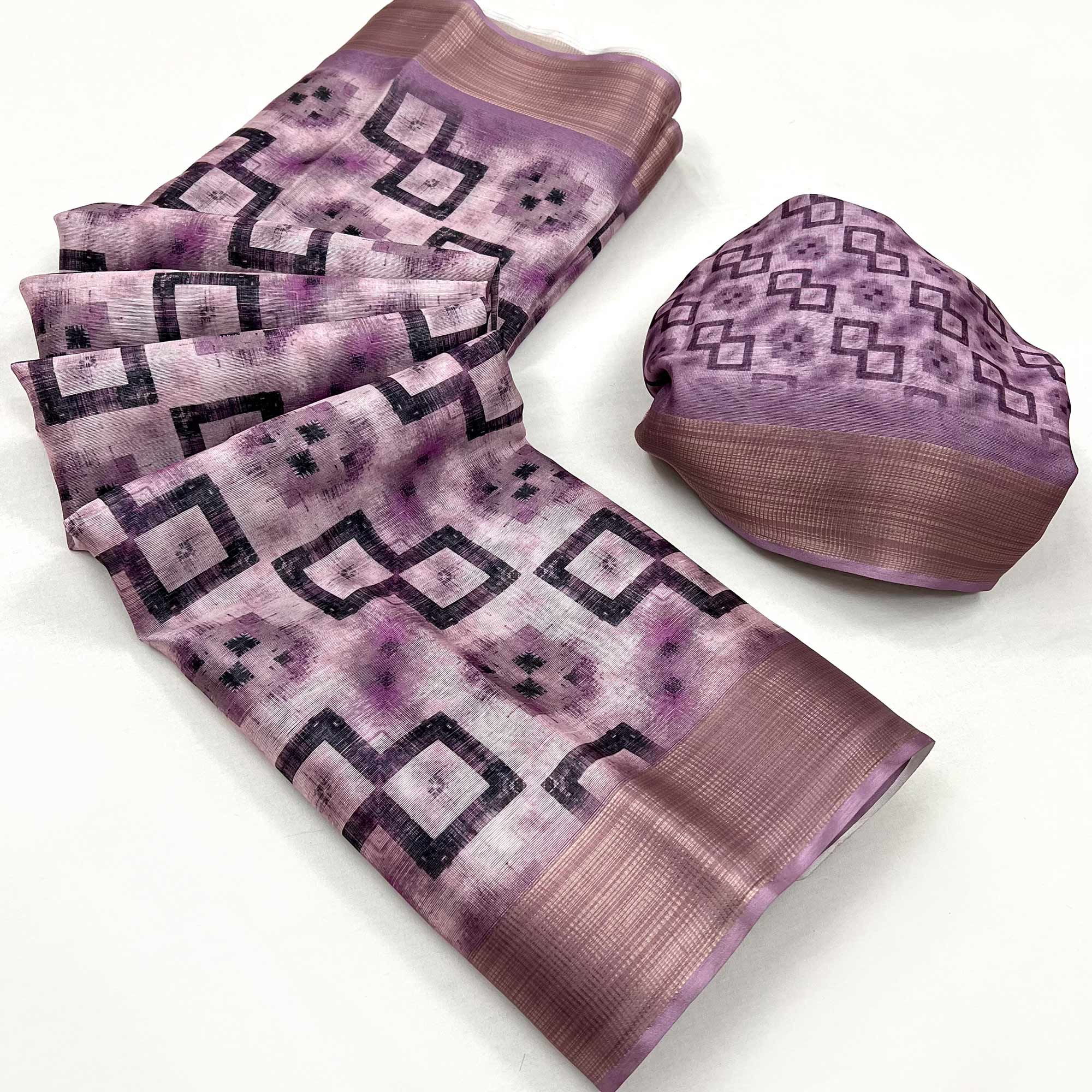 Purple Geometric Printed Cotton Blend Saree