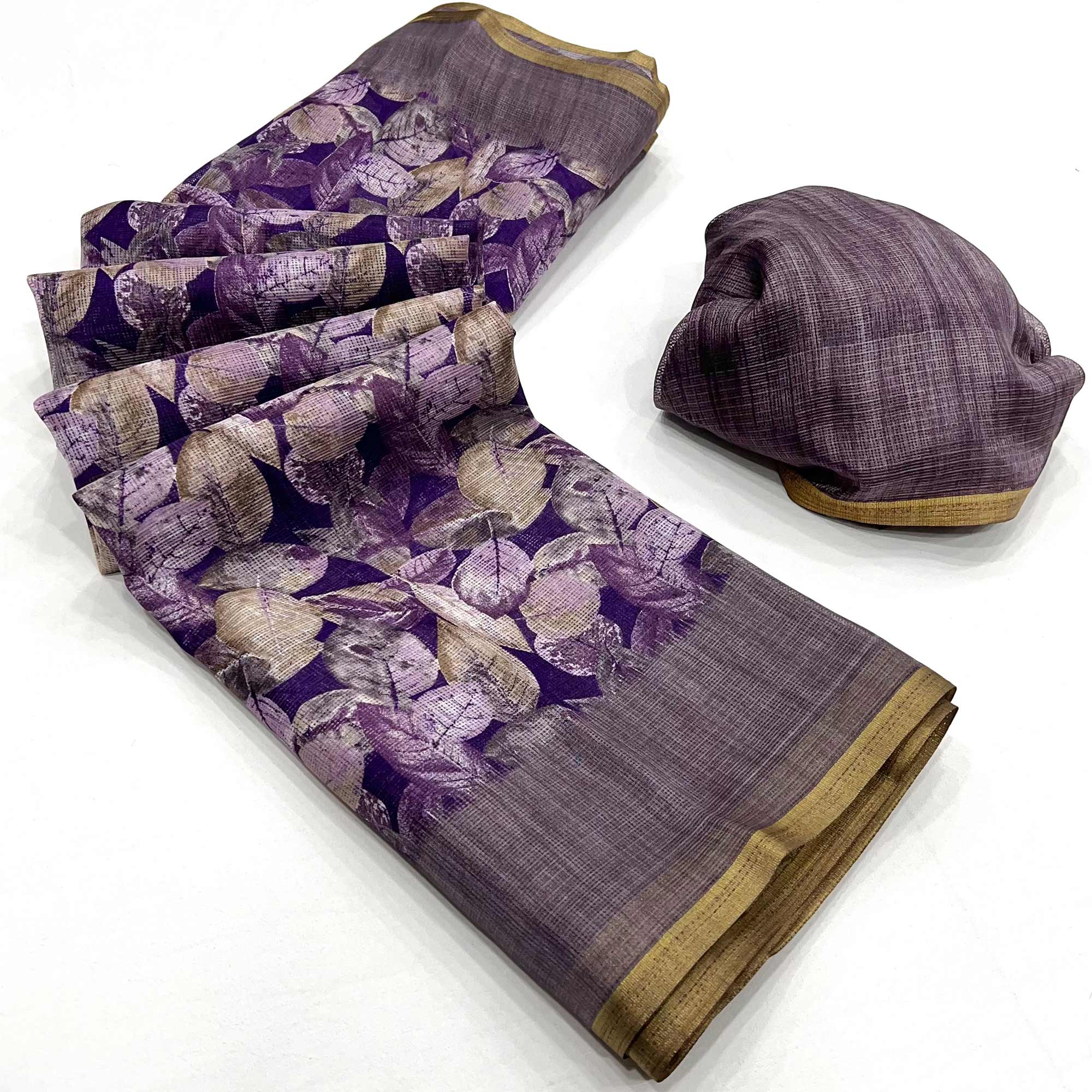 Purple Digital Printed Cotton Blend Saree