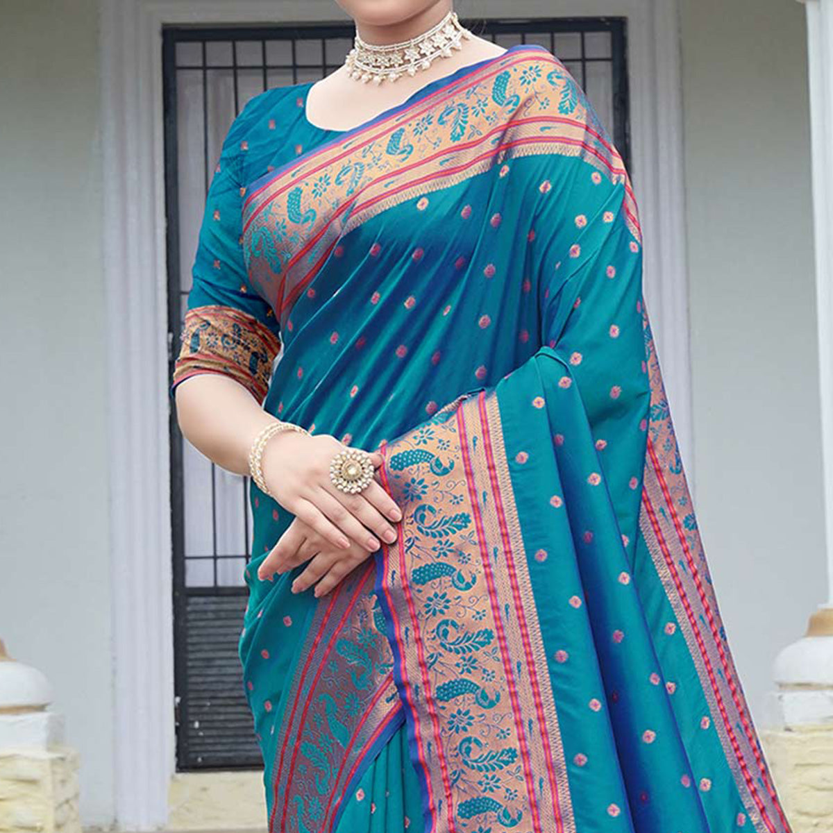 Blue Woven Paithani Art Silk Saree