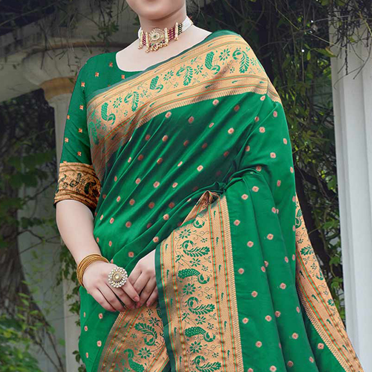 Green Woven Paithani Art Silk Saree