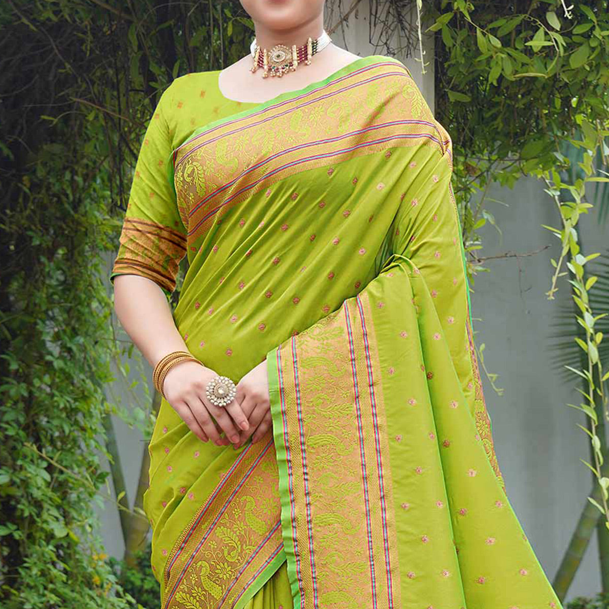 Green Woven Paithani Art Silk Saree