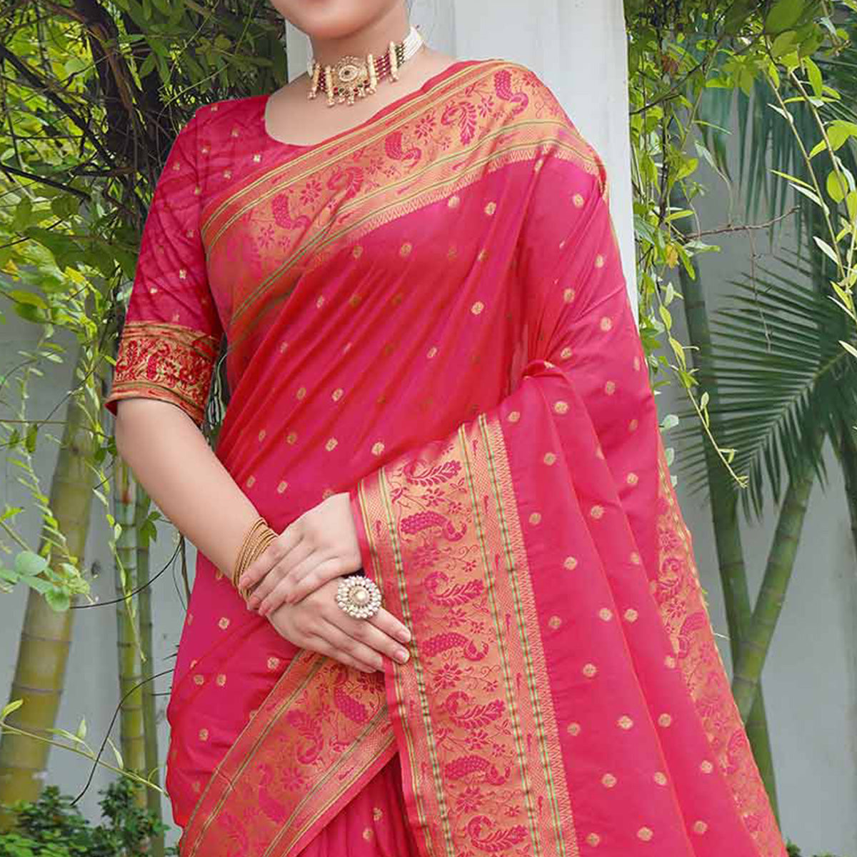 Pink Woven Paithani Art Silk Saree