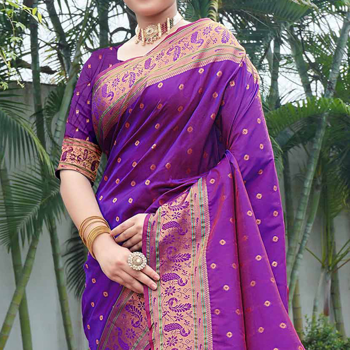 Violet Woven Paithani Art Silk Saree