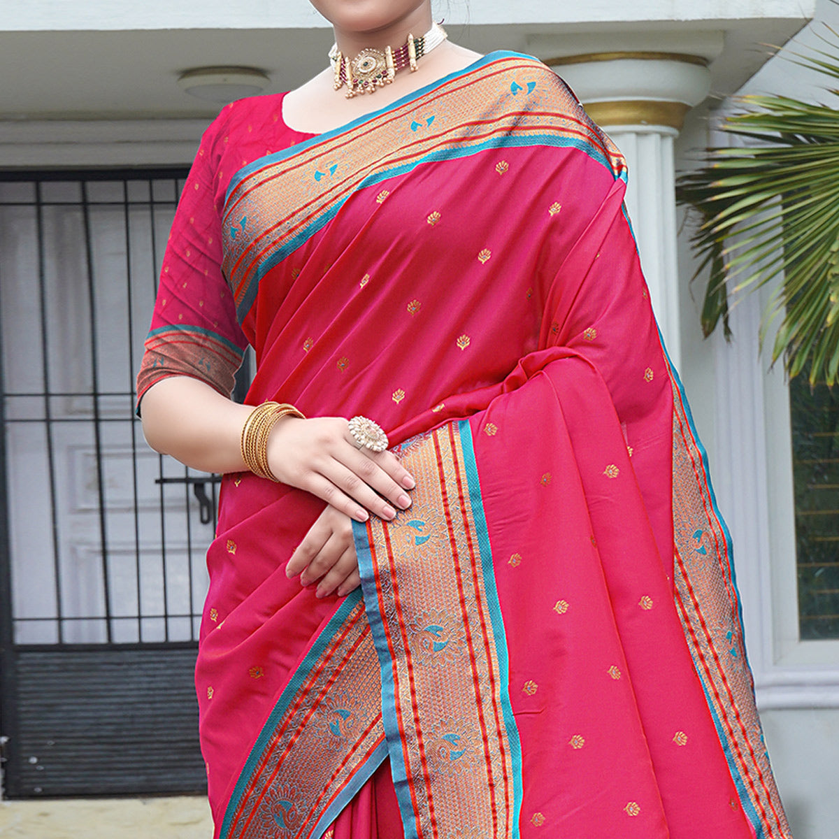 Pink Woven Paithani Art Silk Saree