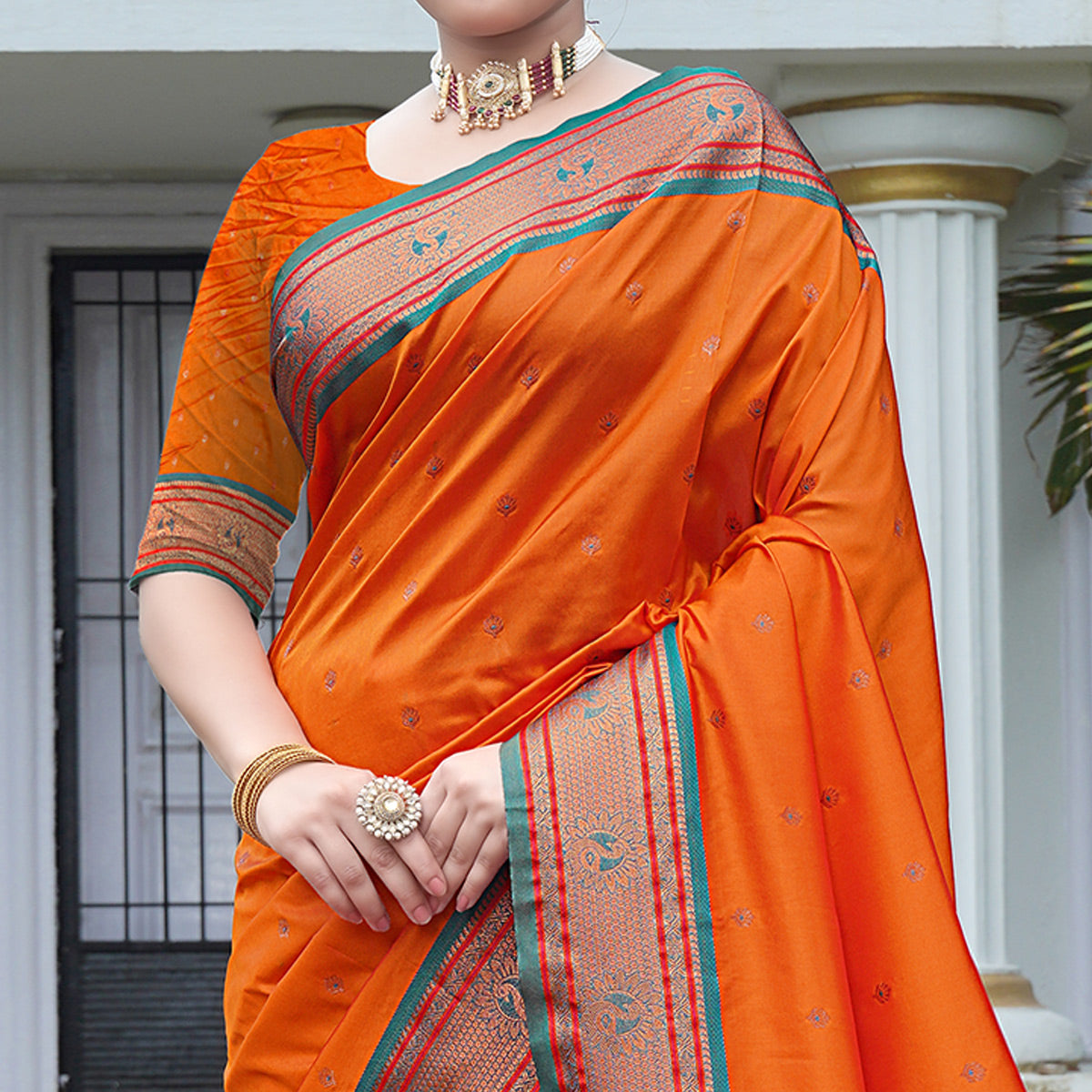 Orange Woven Paithani Art Silk Saree