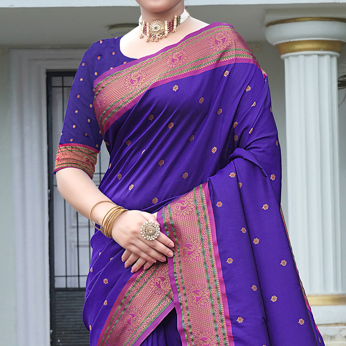 Purple Woven Paithani Art Silk Saree