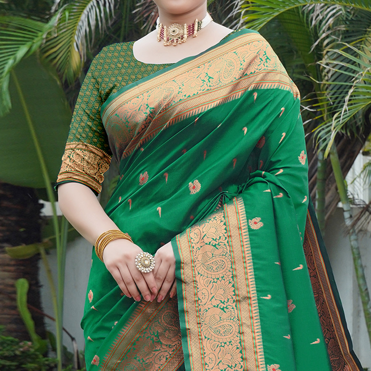 Green Woven Paithani Art Silk Saree
