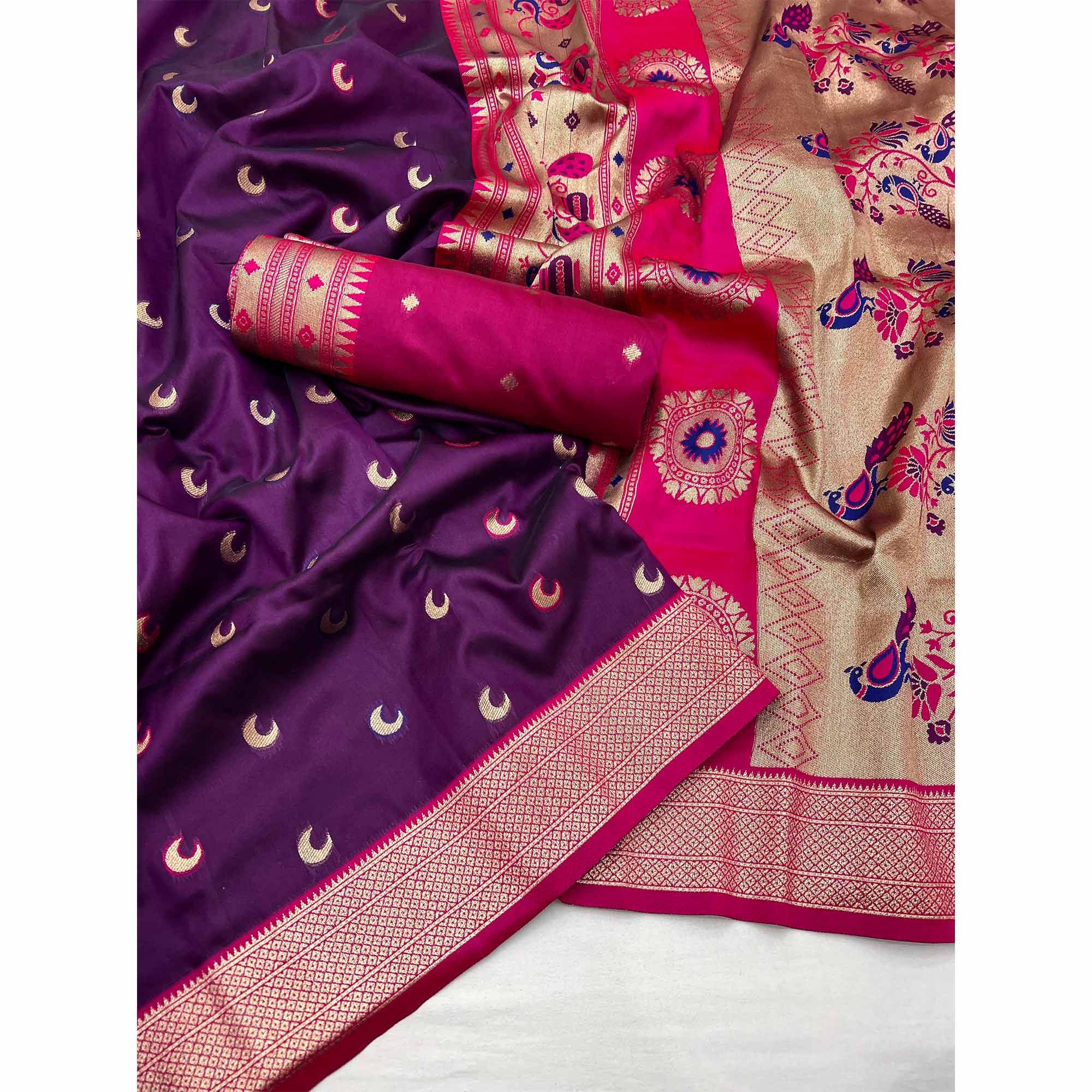 Wine & Pink Woven Pure Silk Paithani Saree