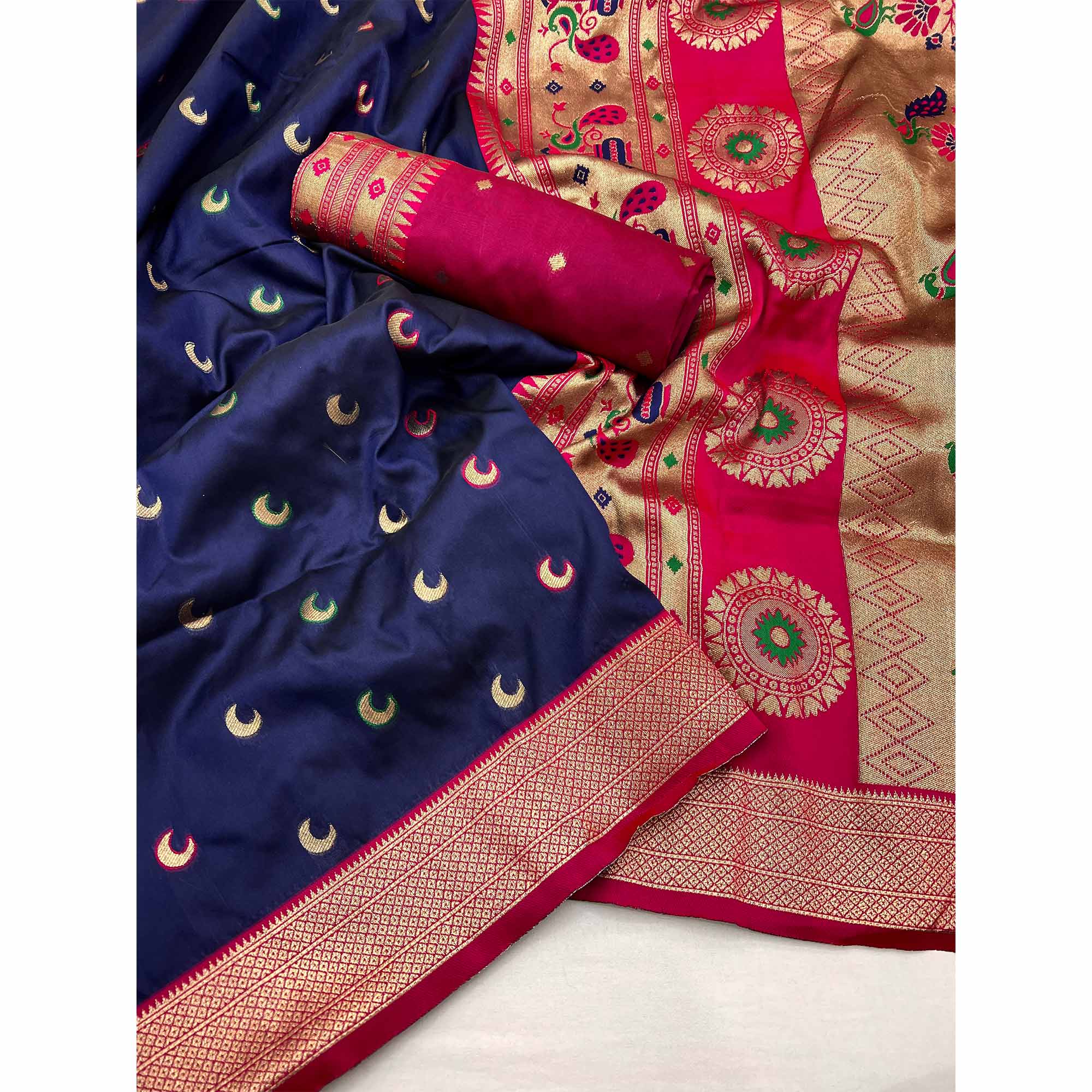 Navy Blue Woven Pure Silk Paithani Saree