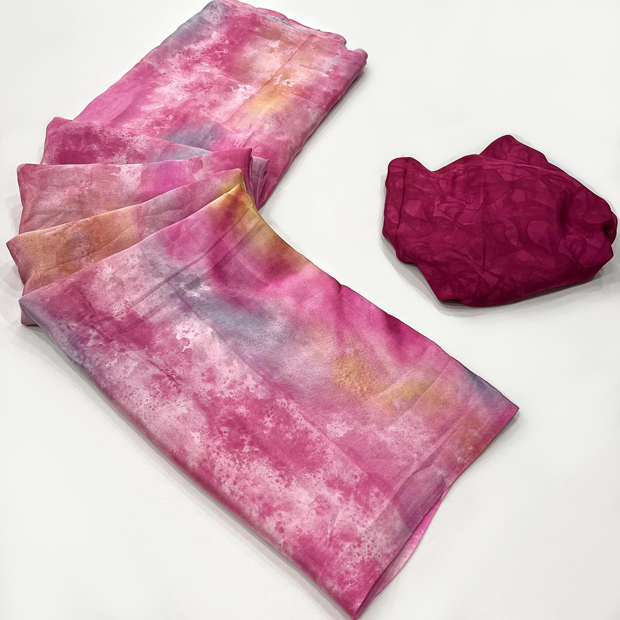 Pink Printed Crepe Silk Saree