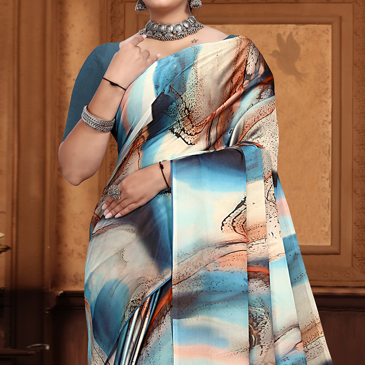 Multicolor Floral Digital Printed Georgette Saree