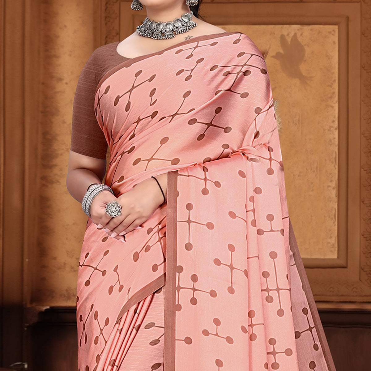 Peach Digital Printed Georgette Saree