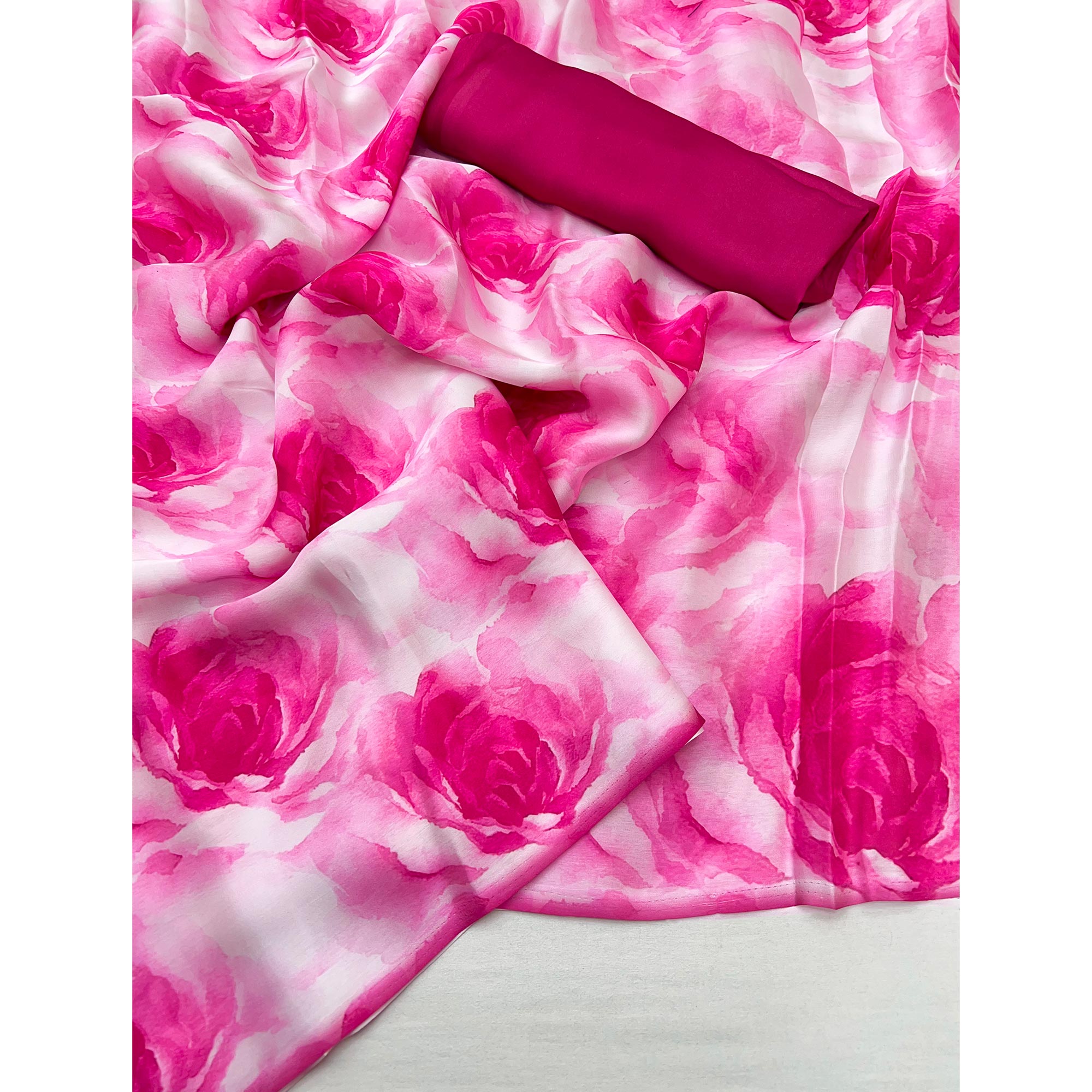 Pink Floral Digital Printed Georgette Saree