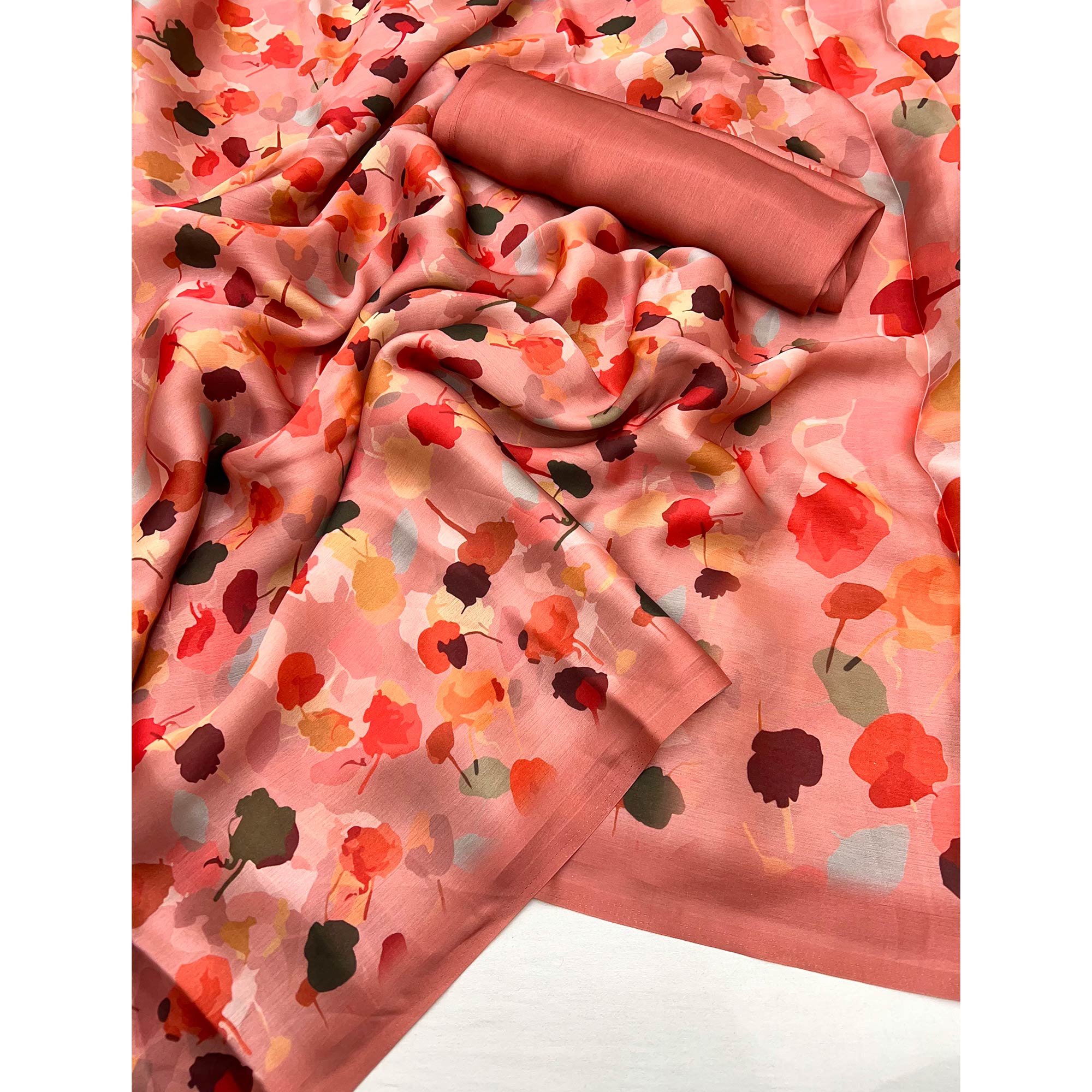 Peach Floral Digital Printed Georgette Saree