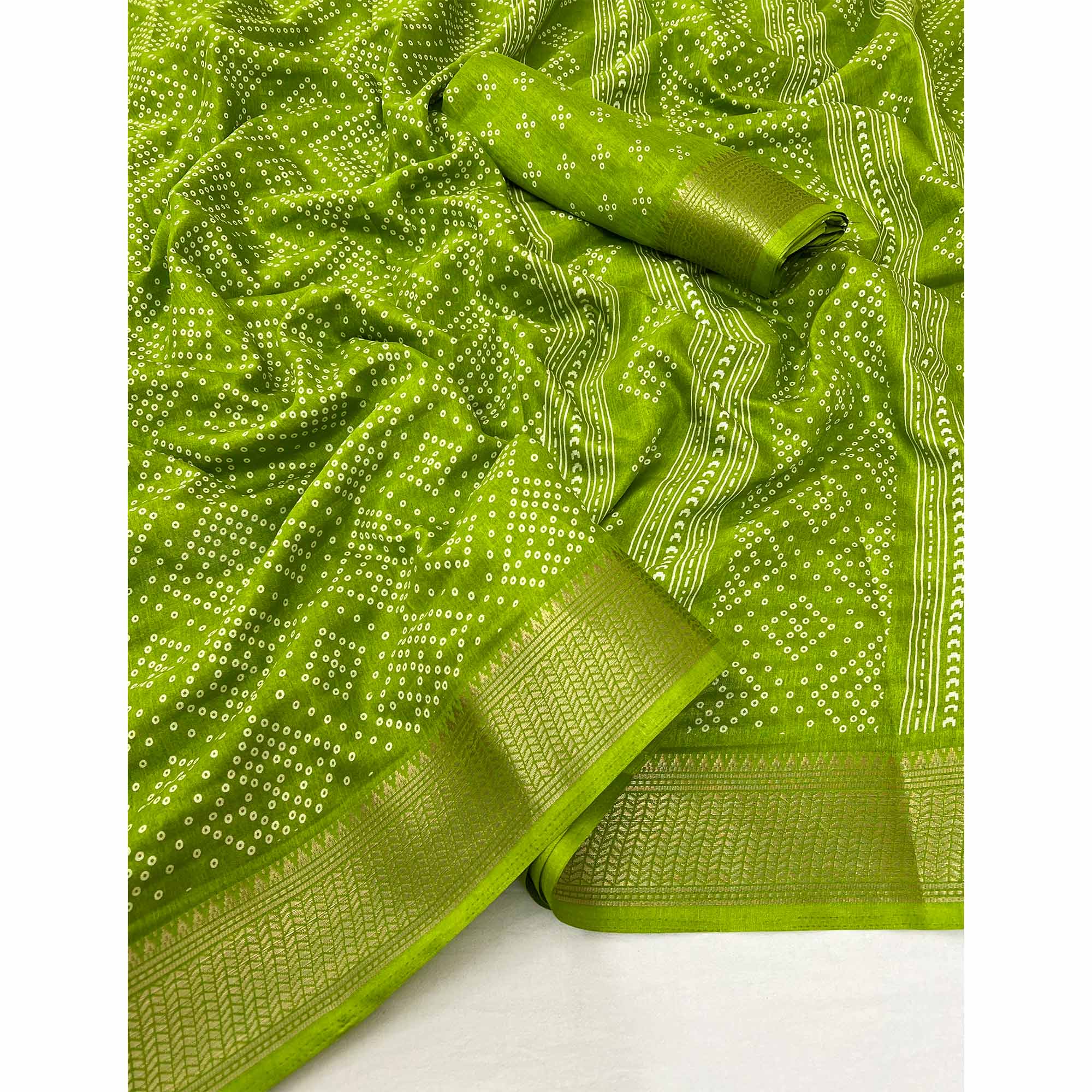Green Printed Dola Silk Saree With Jacquard Border