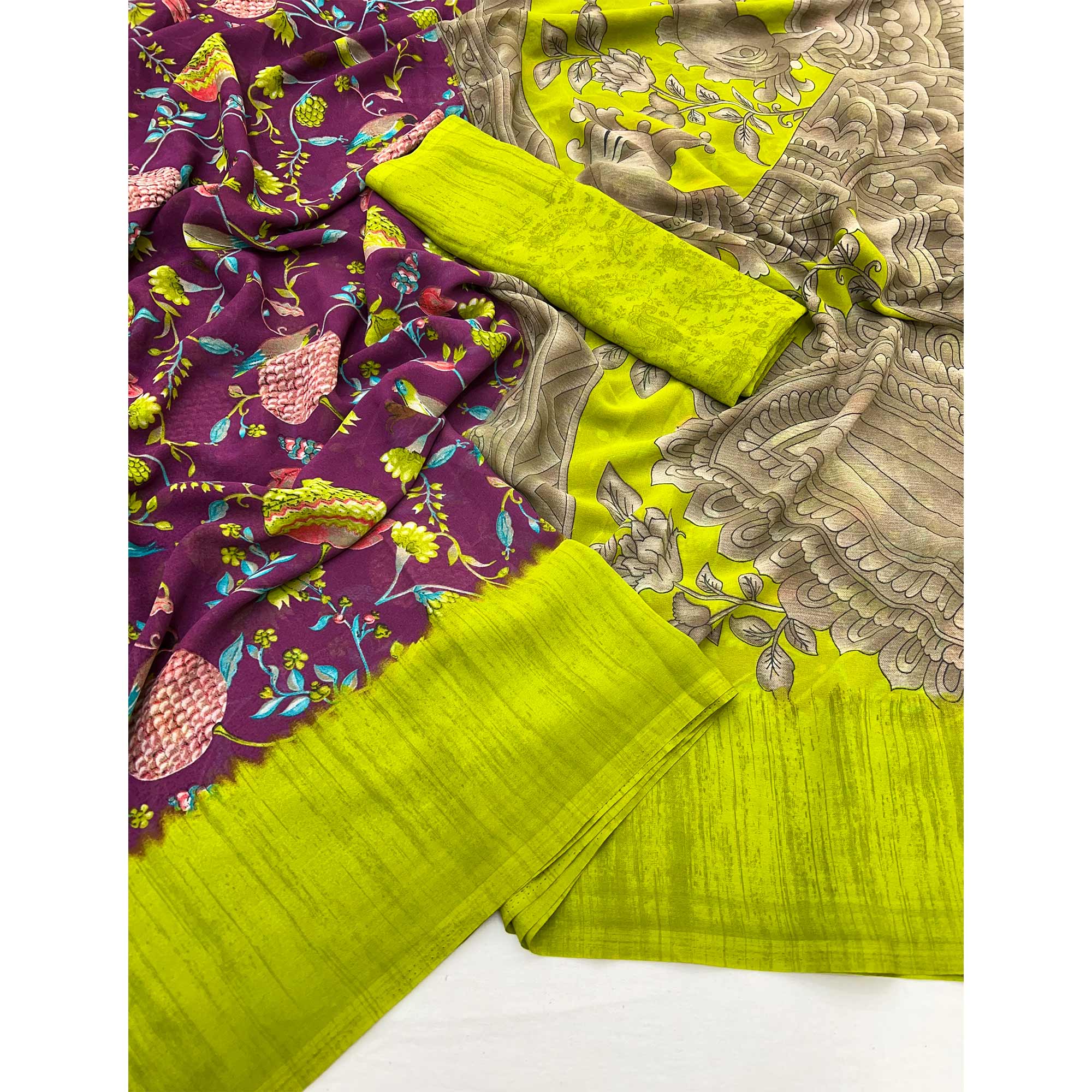 Wine Floral Printed Georgette Saree