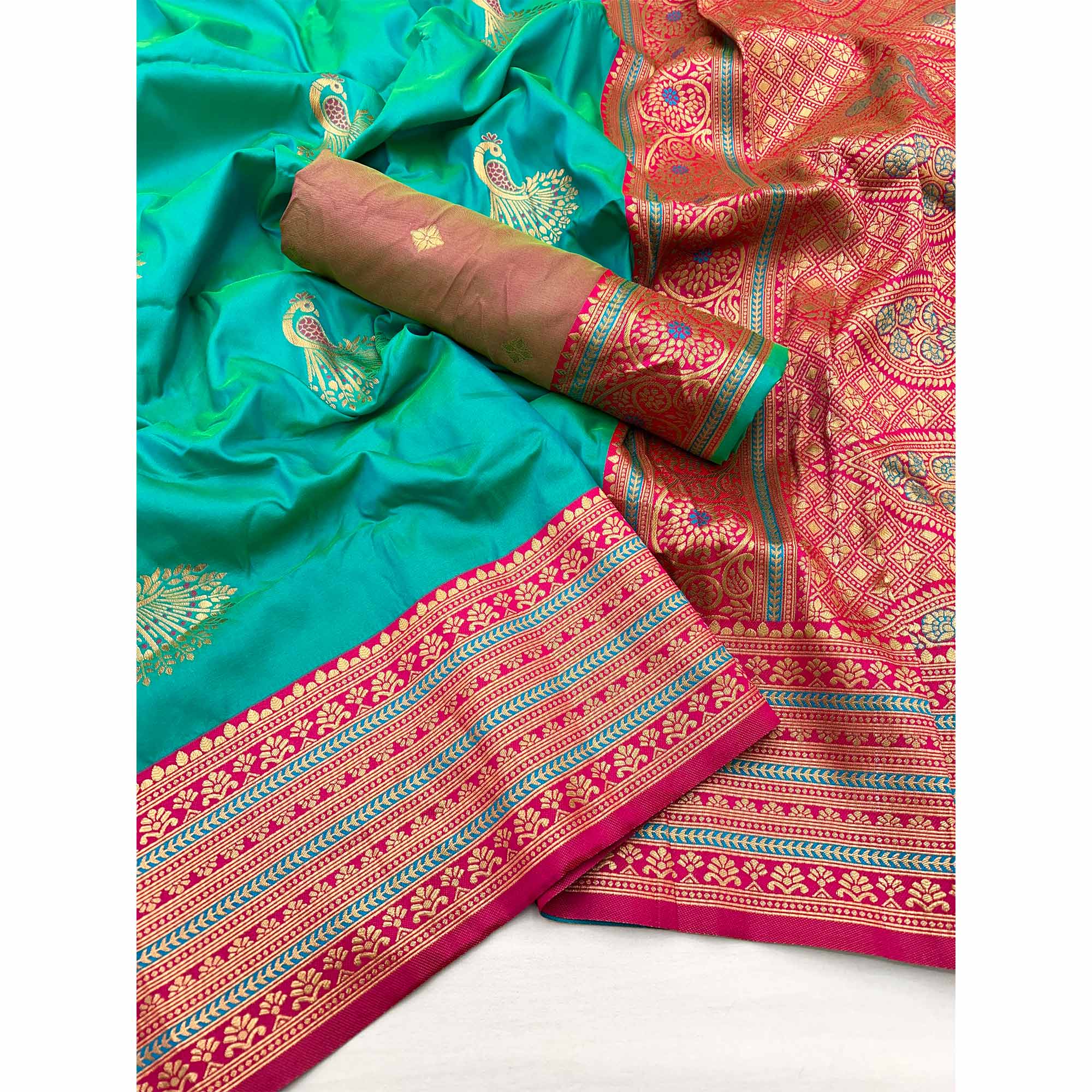 Rama Green Woven Pure Silk Saree