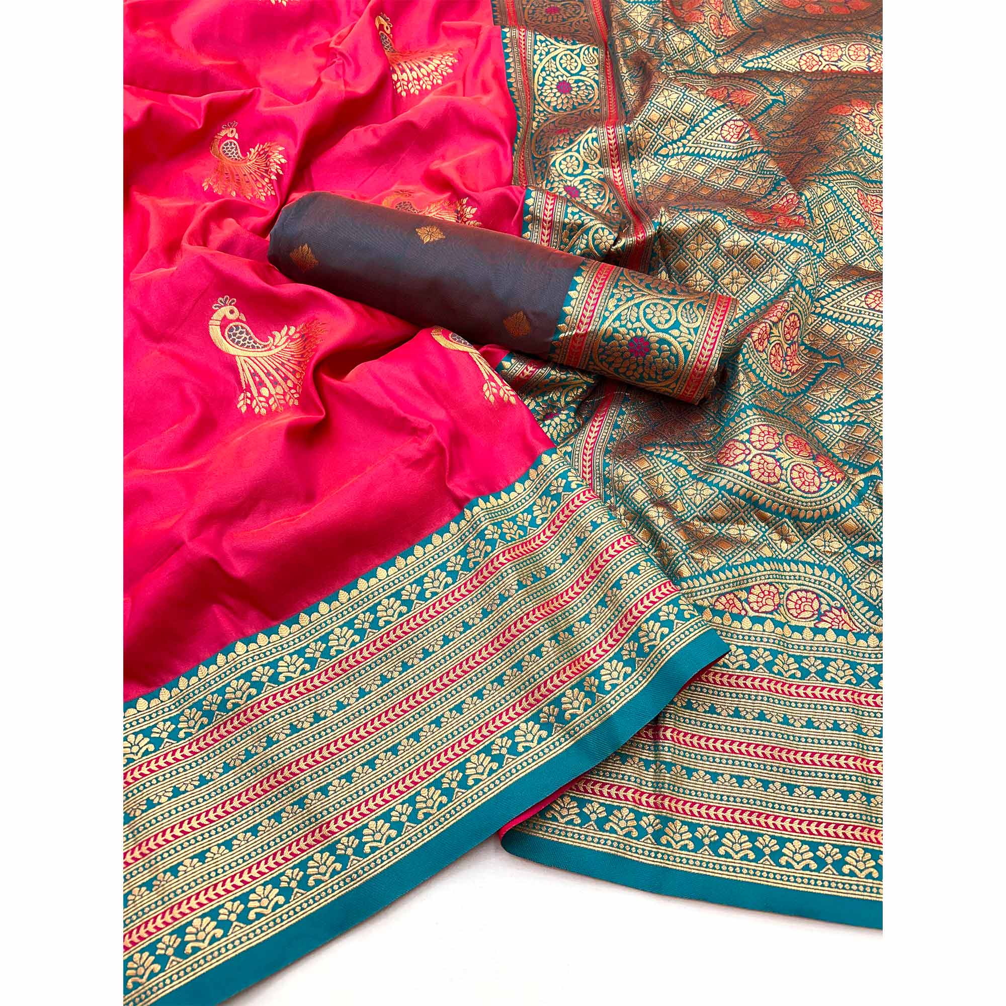 Pink Woven Pure Silk Saree