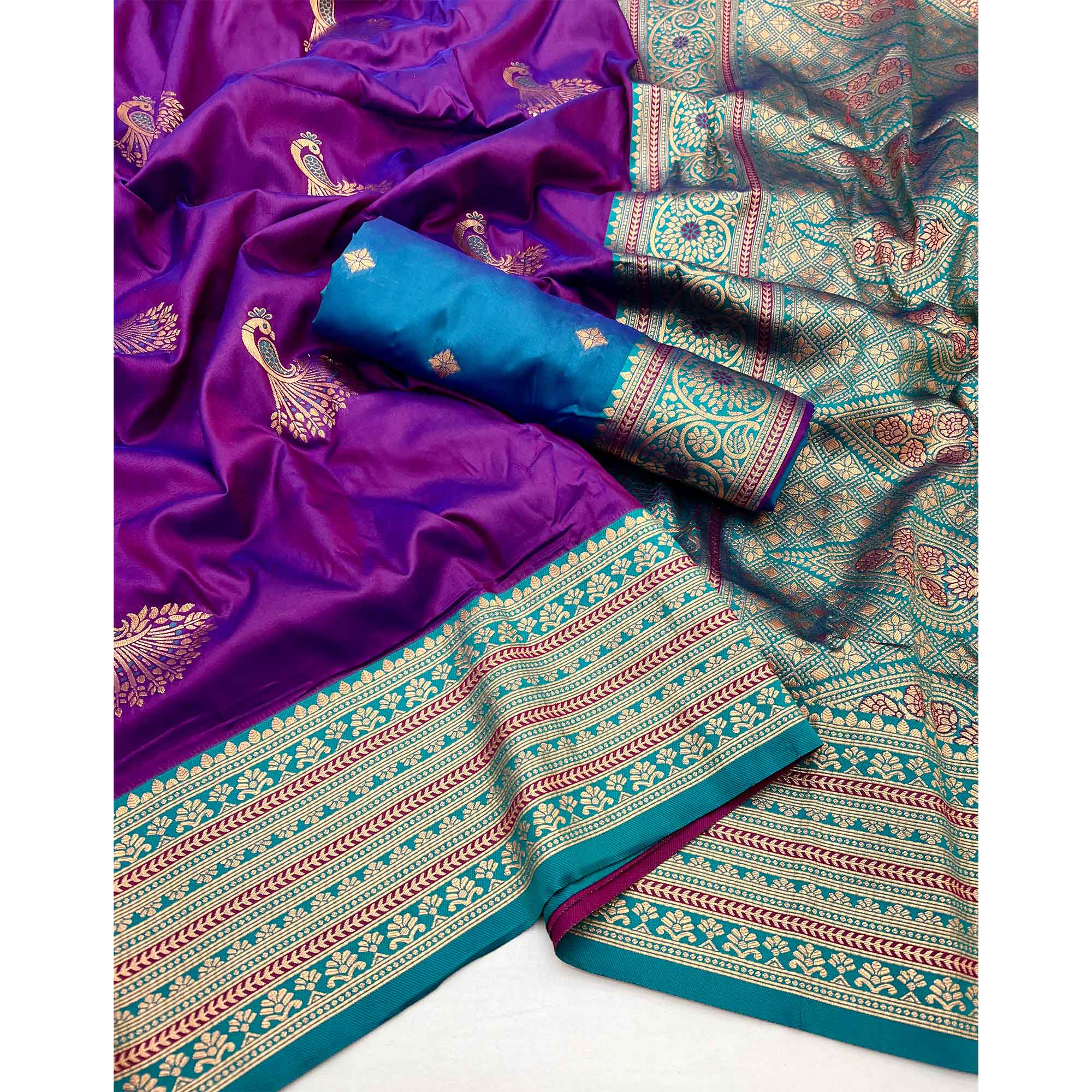 Purple Woven Pure Silk Saree
