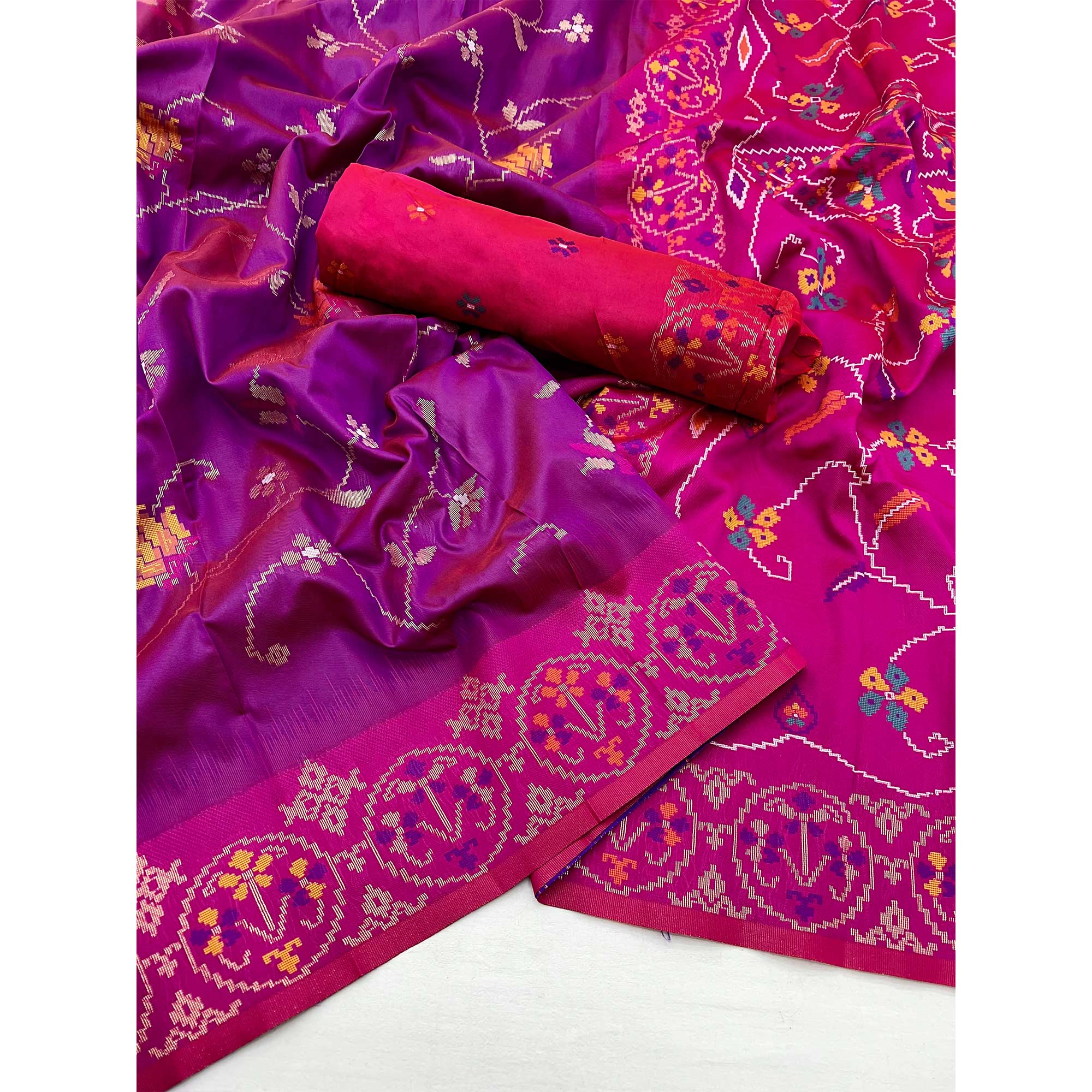 Purple & Pink Floral Woven Pure Silk Saree