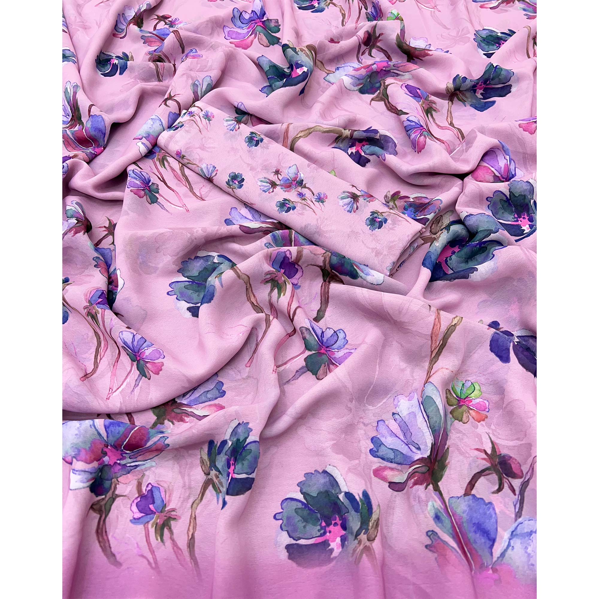 Purple Floral Digital Printed Georgette Saree