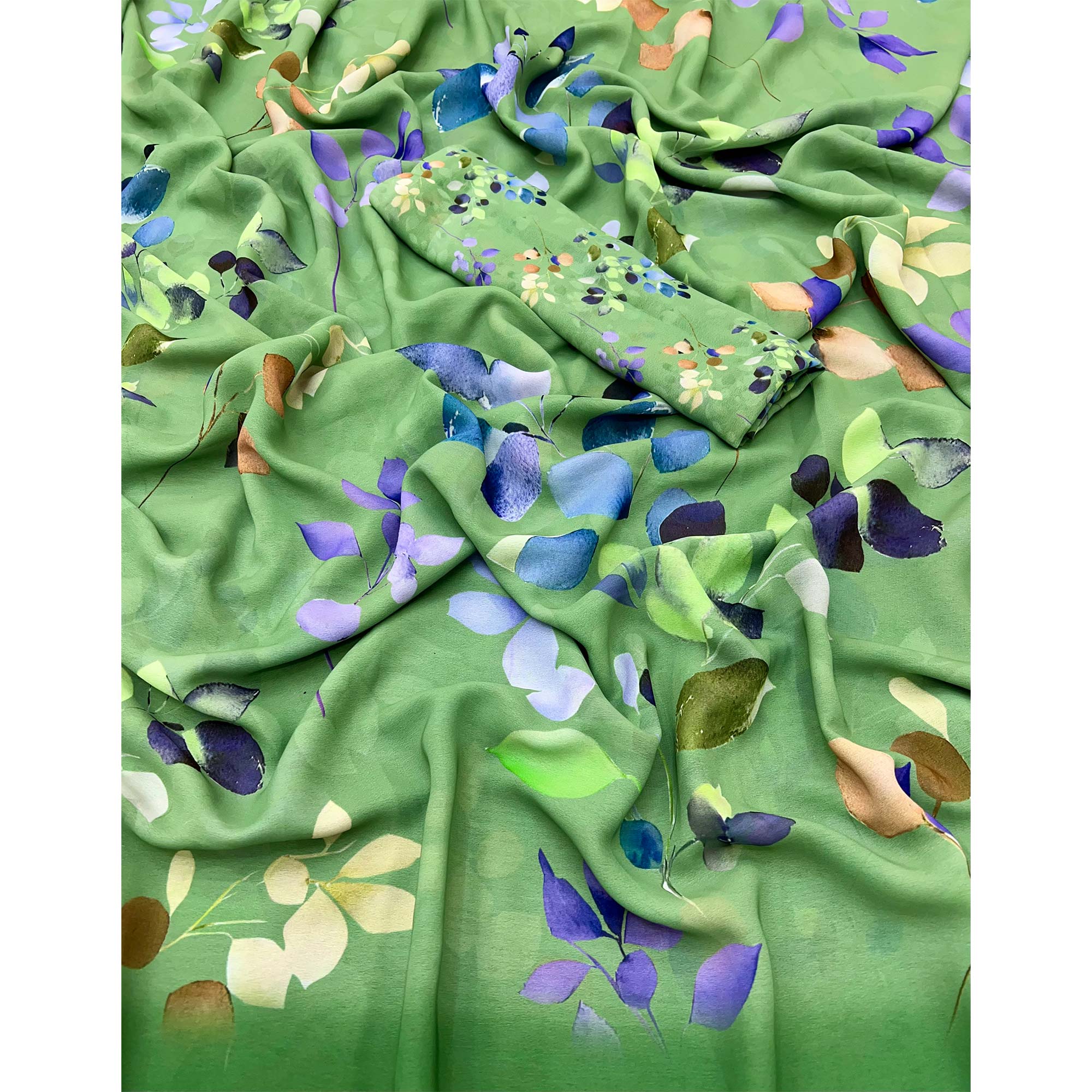 Green Floral Digital Printed Georgette Saree