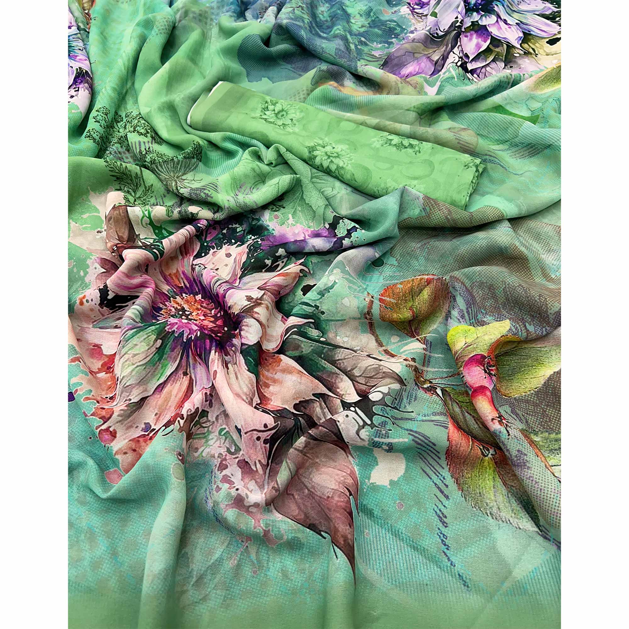 Sea Green  Floral Digital Printed Georgette Saree
