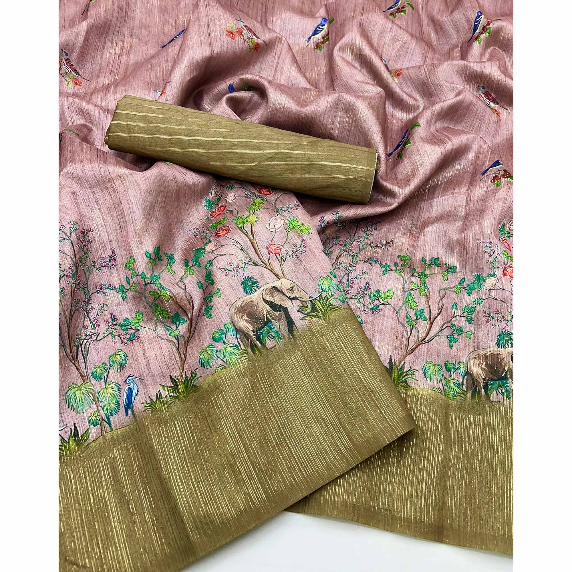 Art-Inspired Light Mauve Digital Print Saree in Soft Cotton Silk