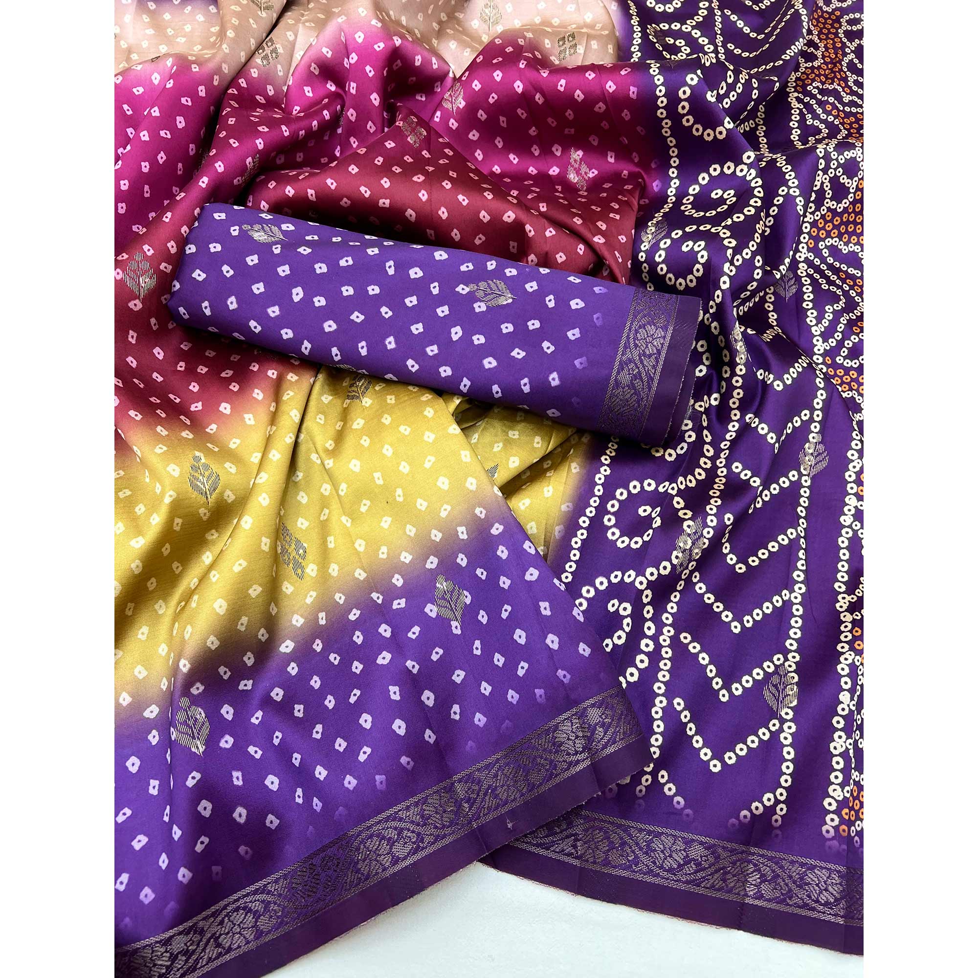 Graceful Multicolor Cotton Silk Saree with Artistic Florals Print & Weaving Detail