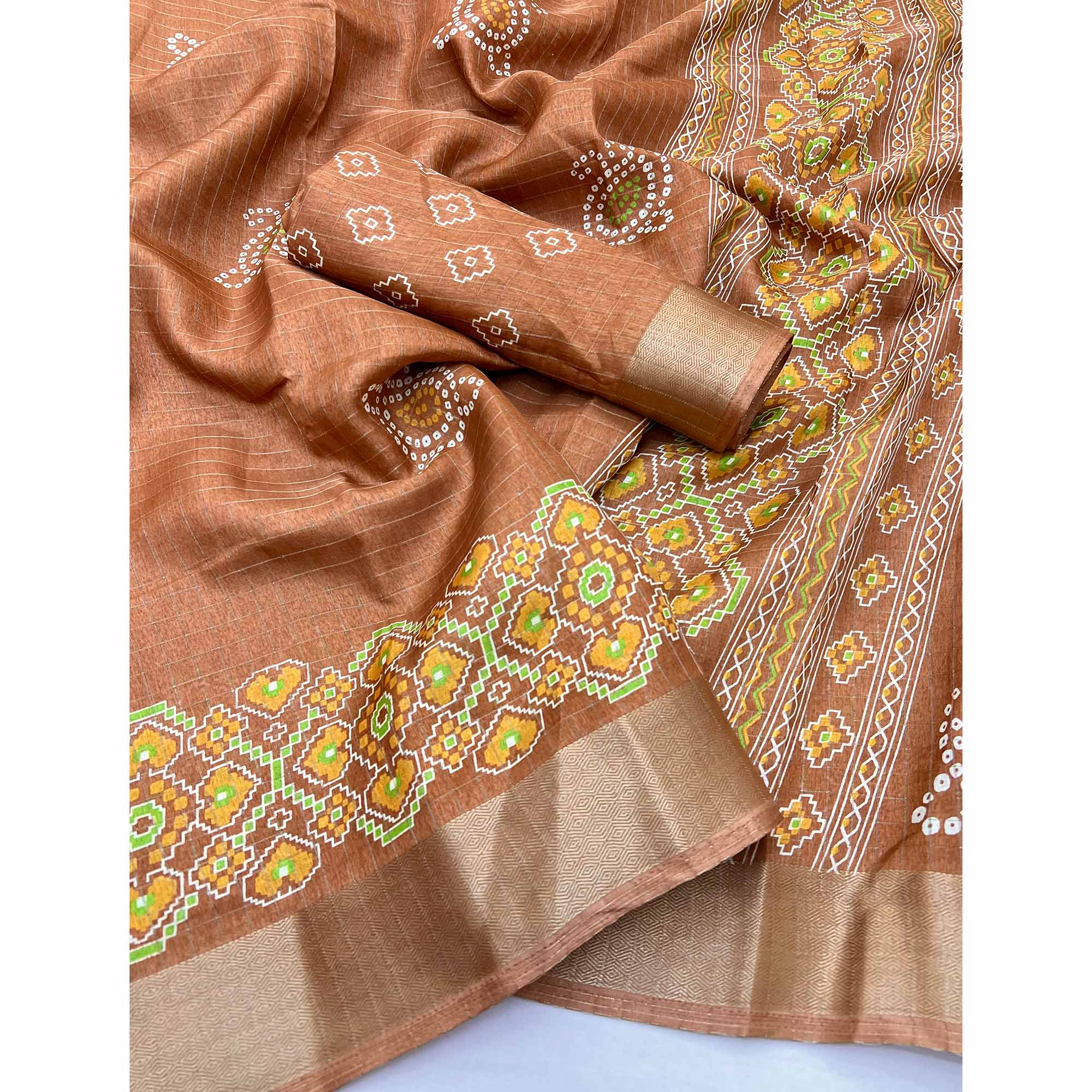 Brown Patola Patterned Featuring Weaving Work Dola Silken Drape