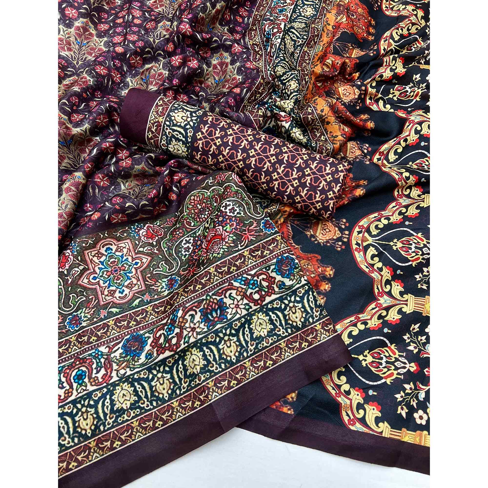 Wine Digital Floral Adorned with Artistic Prints Pashmina Elegant Drape