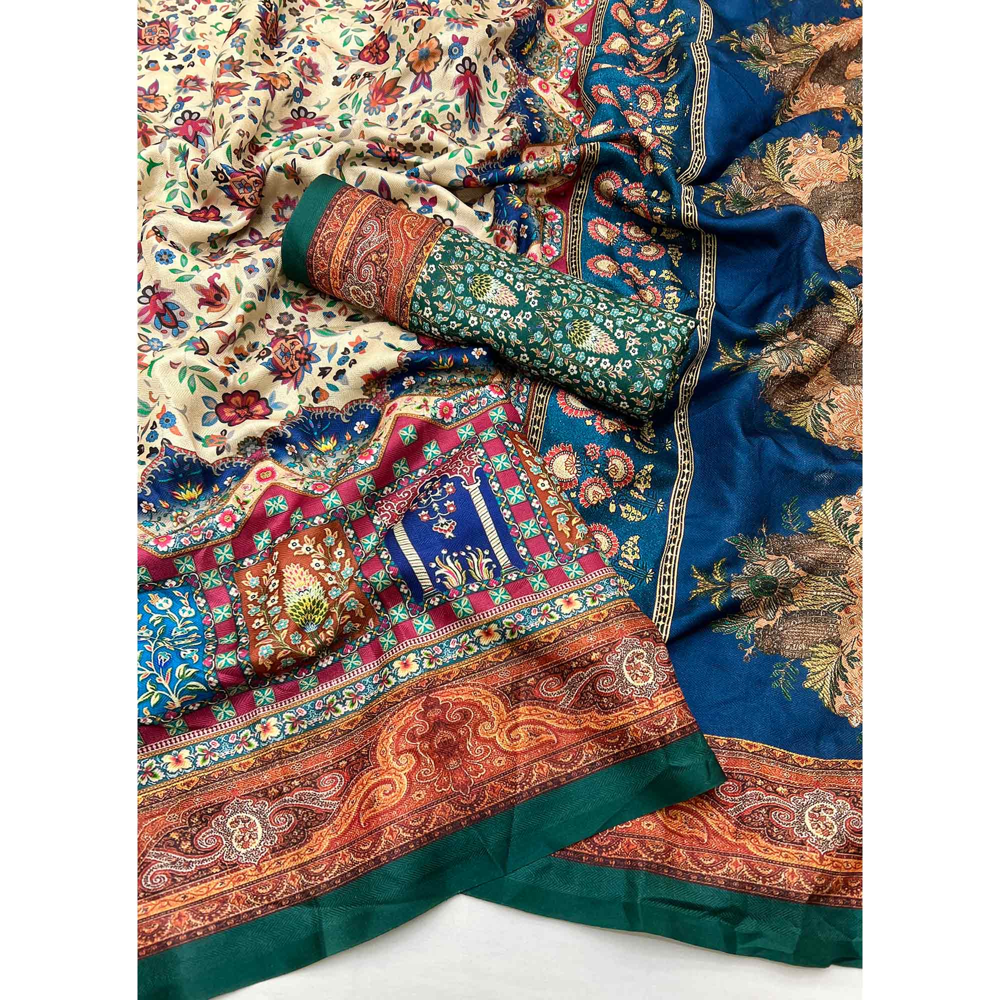 Cream Digital Floral Adorned with Artistic Prints Pashmina Elegant Drape