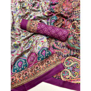 Grey Digital Floral Adorned with Artistic Prints Pashmina Elegant Drape