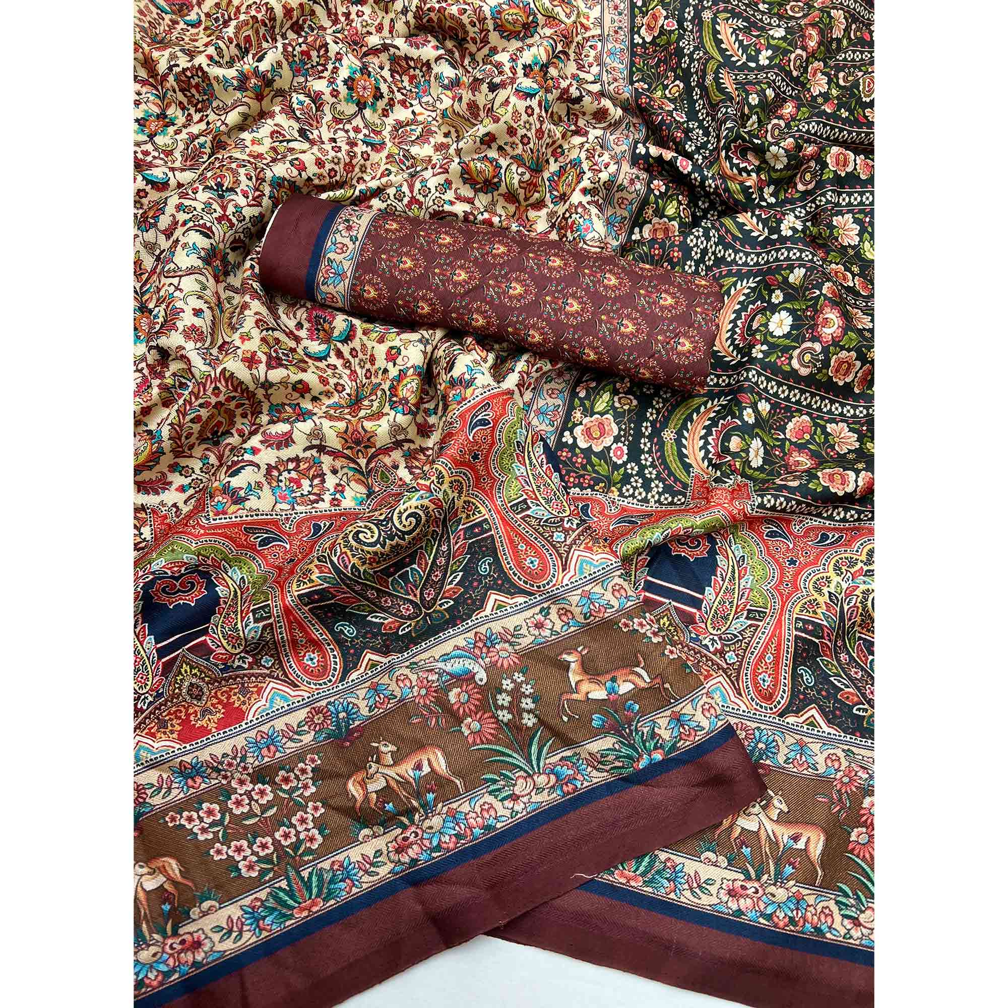 Cream Digital Floral Adorned with Artistic Prints Pashmina Elegant Drape