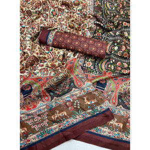 Cream Digital Floral Adorned with Artistic Prints Pashmina Elegant Drape
