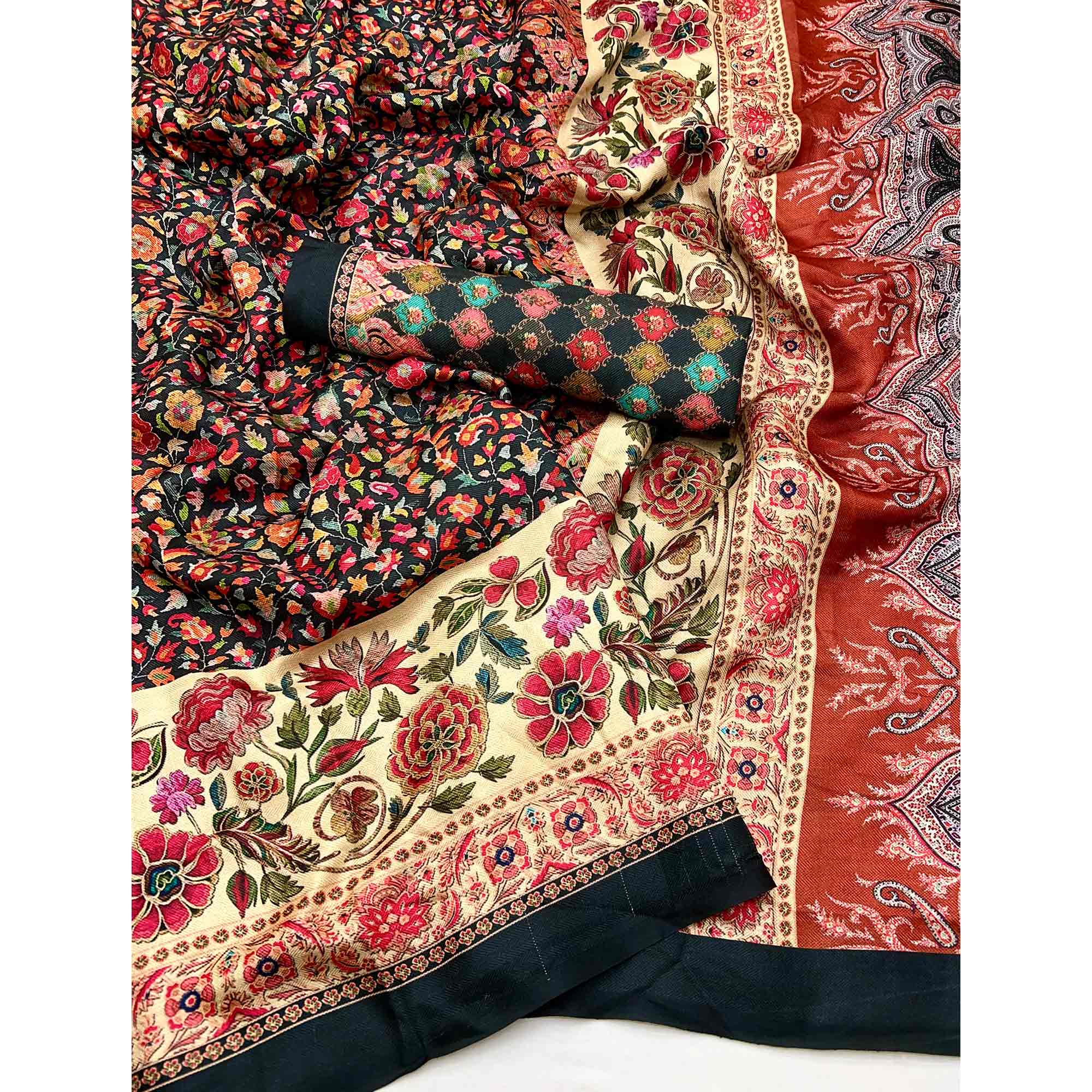 Black Digital Floral Adorned with Artistic Prints Pashmina Elegant Drape